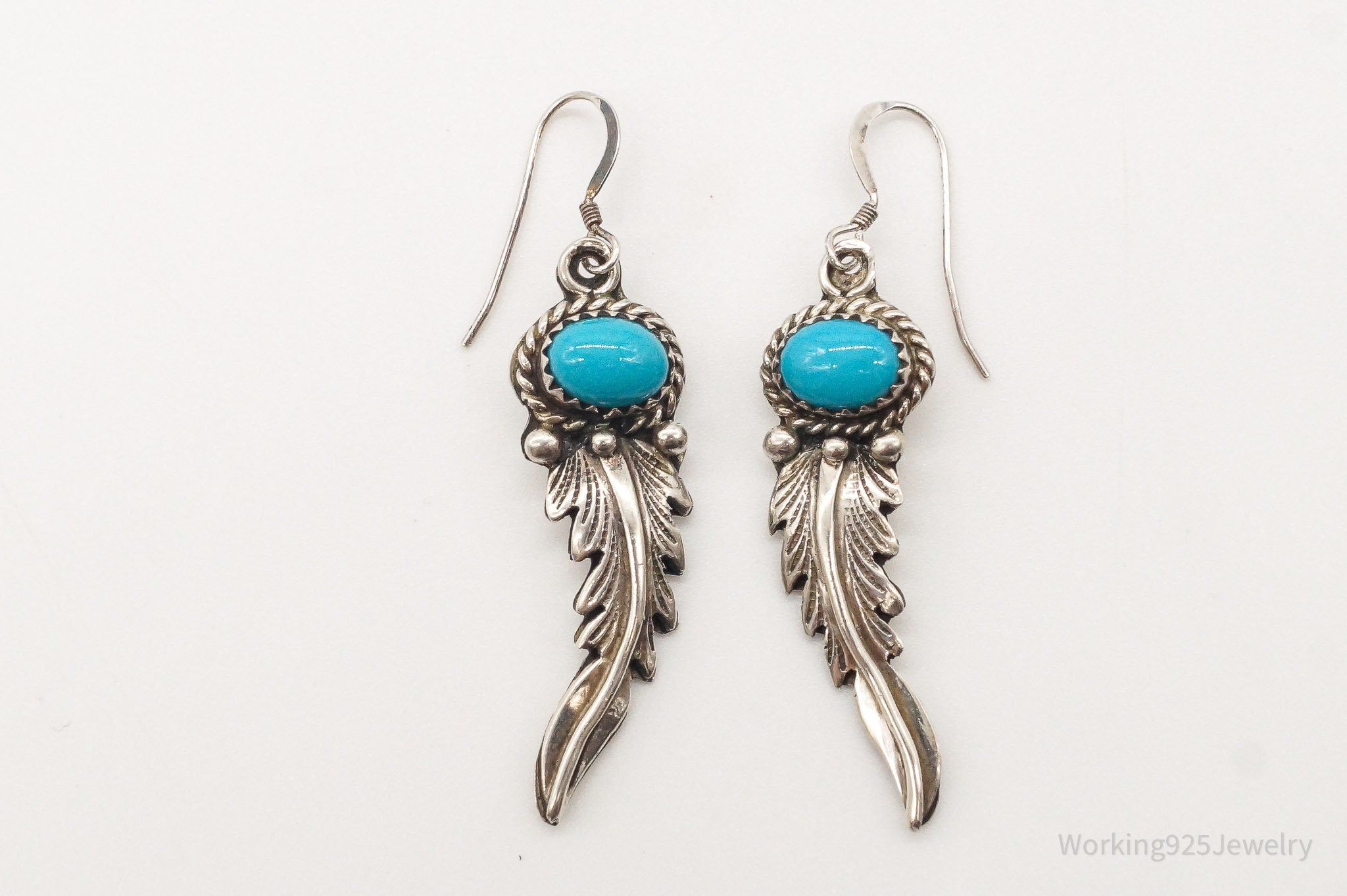 Vintage Native American Turquoise Feather Sterling Silver Earrings