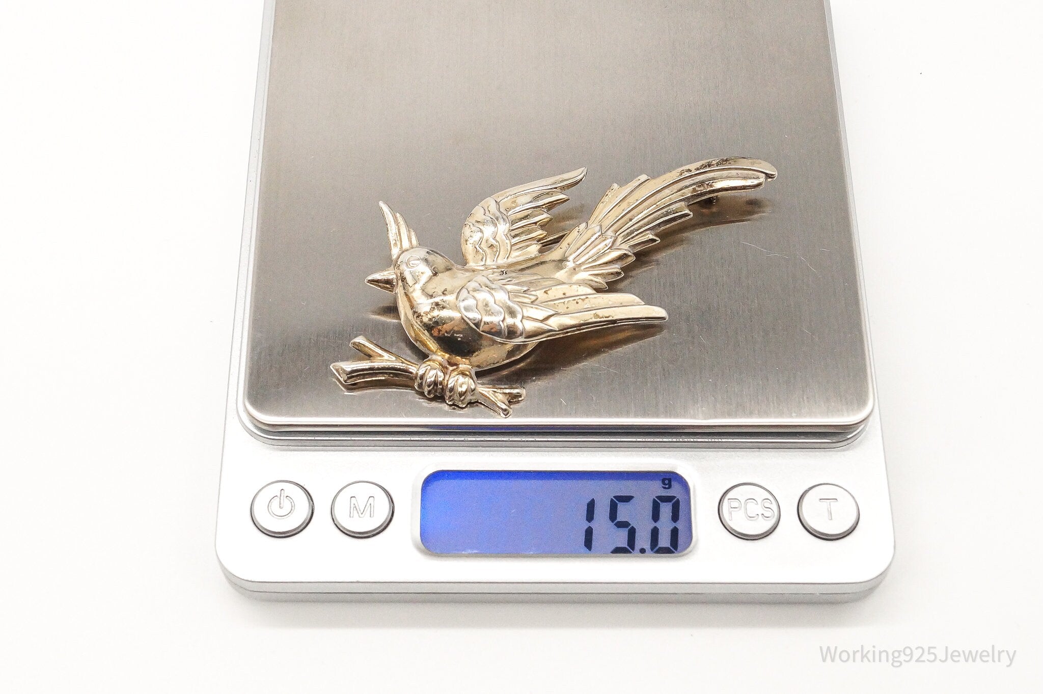 Rare Large Vintage Designer Monet Bird Gold Wash Sterling Silver Brooch Pin