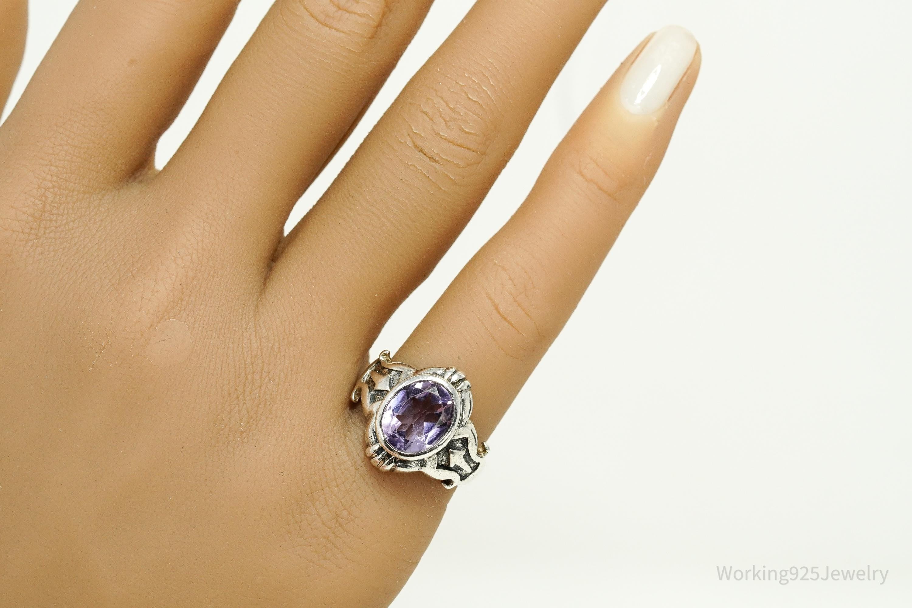 Vintage Amethyst Sterling Silver Ring - Size 6.75