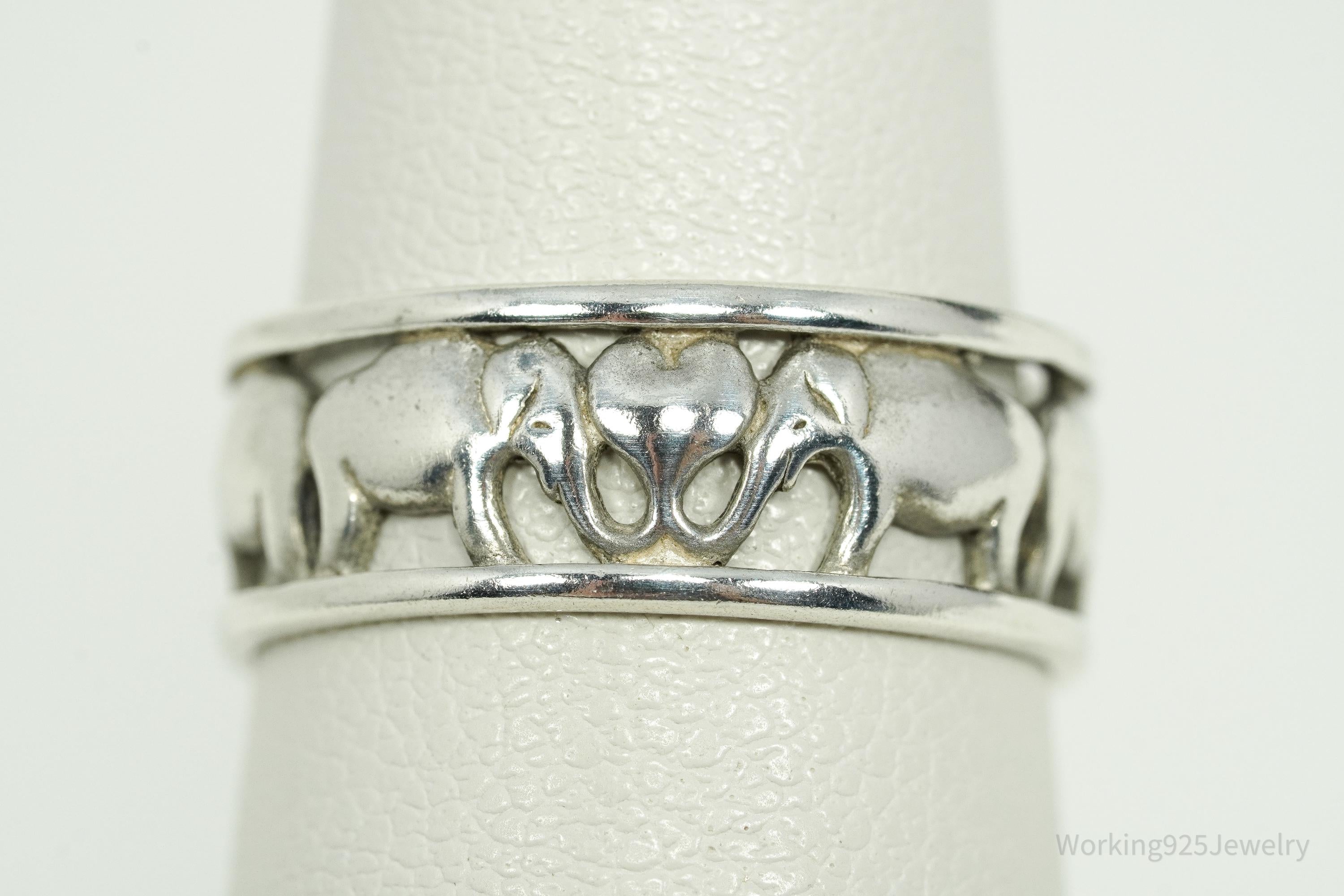 Vintage Elephants Sterling Silver Band Ring - Size 6.25