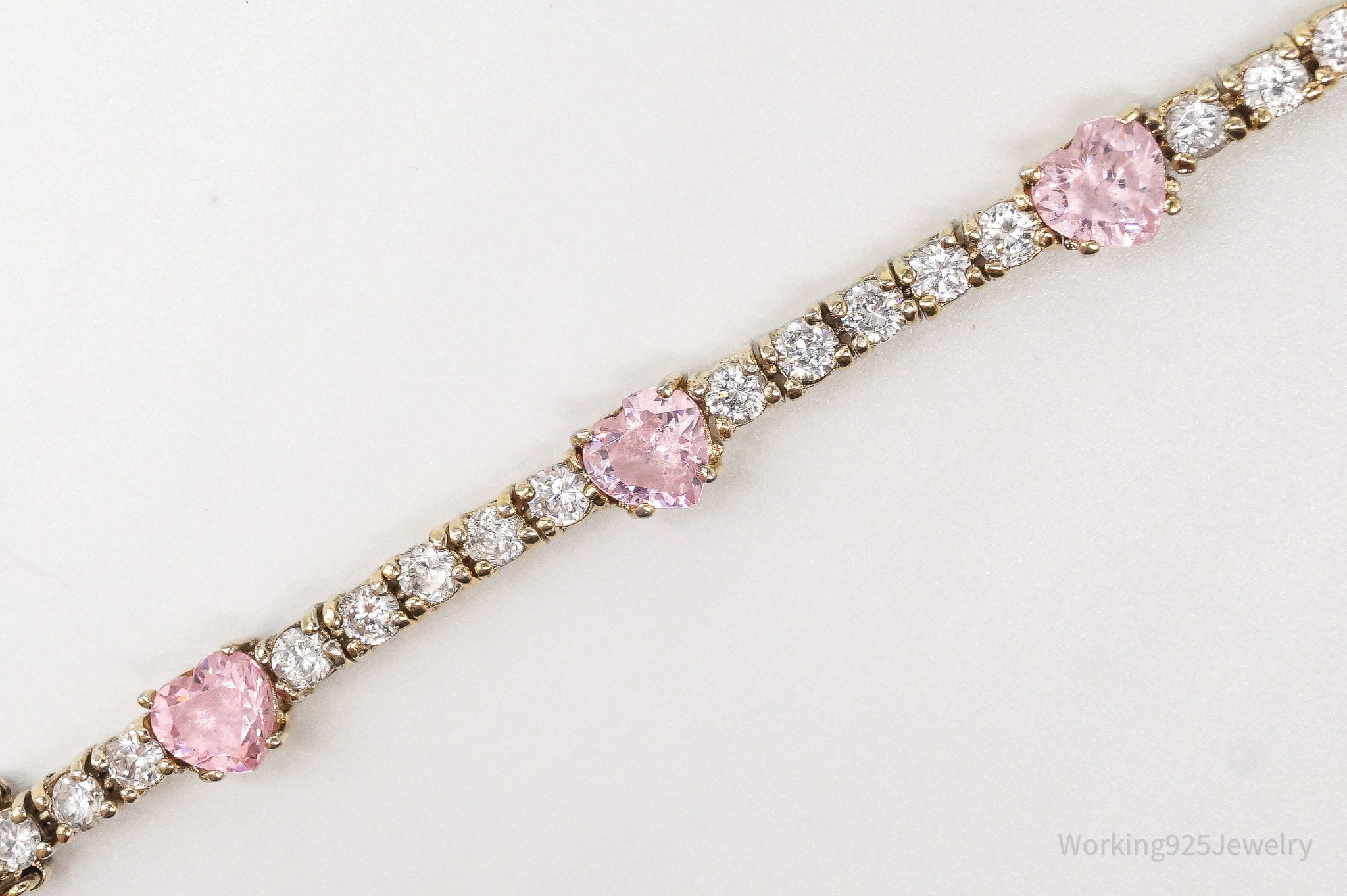 Vintage Pink & White Cubic Zirconia Gold Vermeil Sterling Silver Bracelet