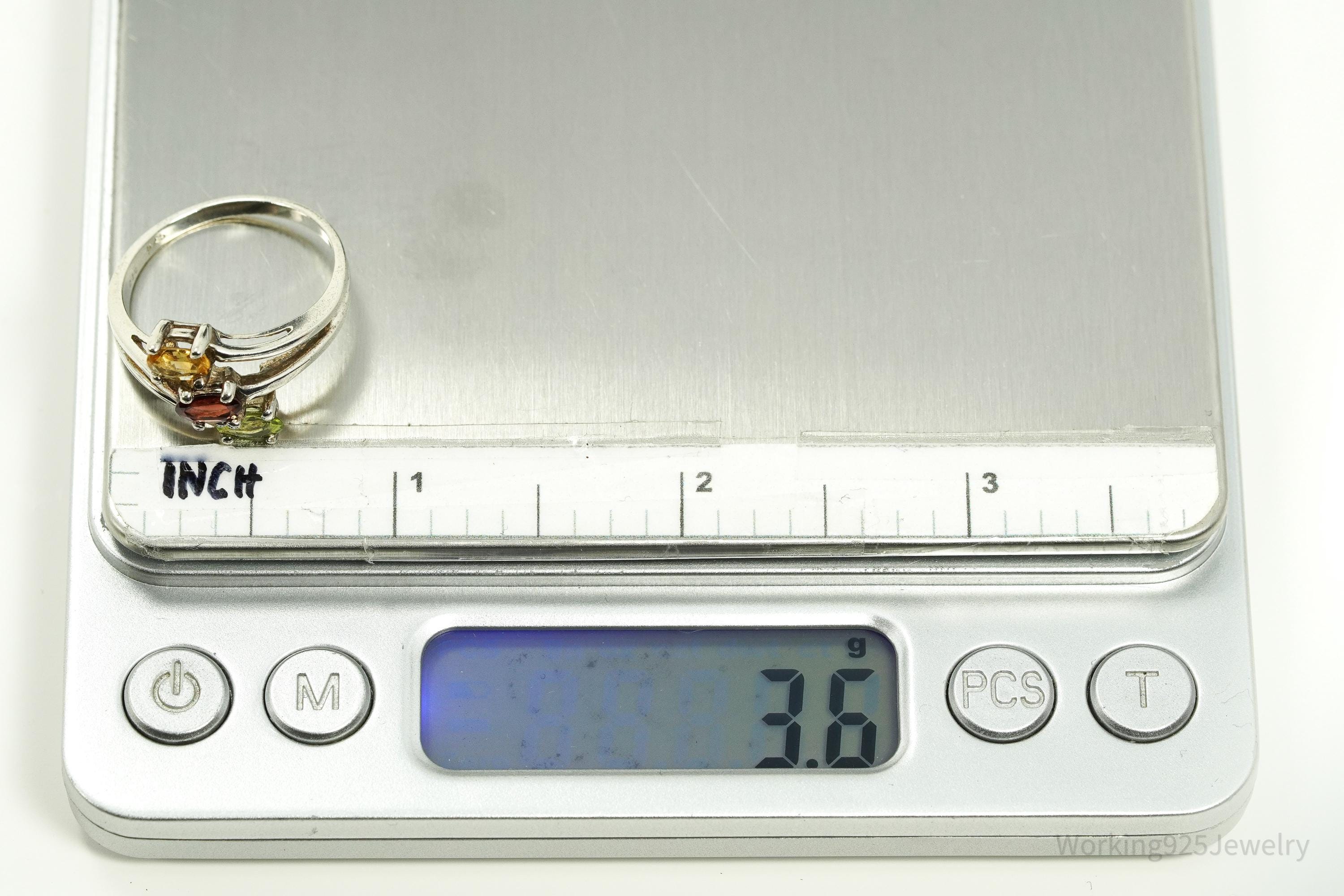 Vintage Citrine Garnet & Peridot Sterling Silver Ring - Size 9.25