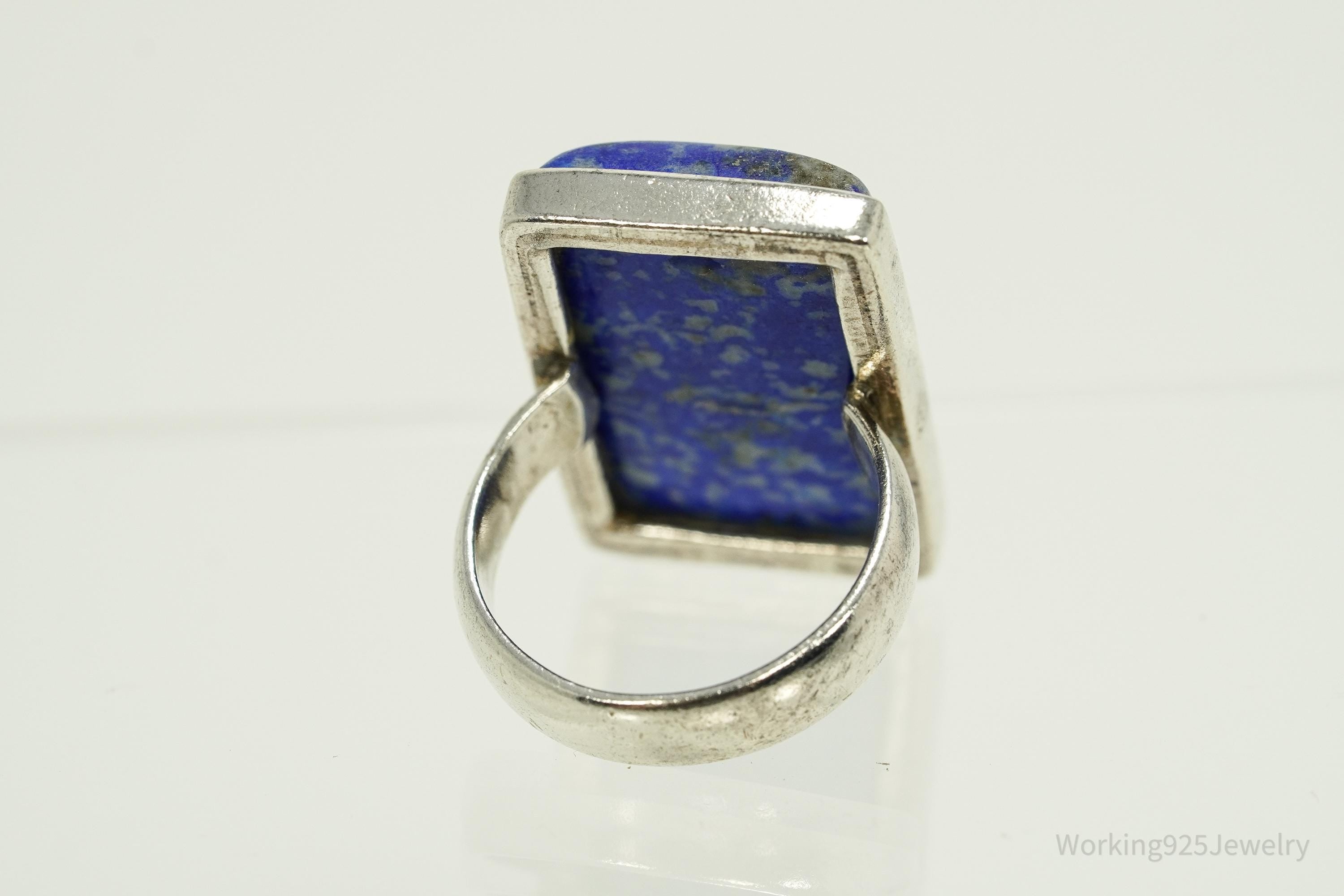 Vintage Large Lapis Lazuli Sterling Silver Ring - Size 10.25