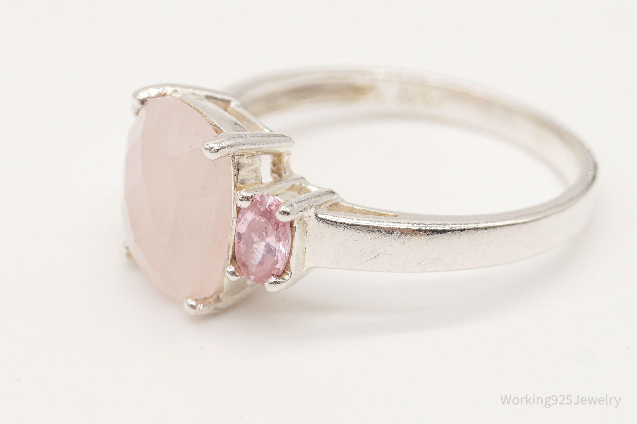 Vintage Rose Quartz Pink Topaz Sterling Silver Ring - Size 8.75