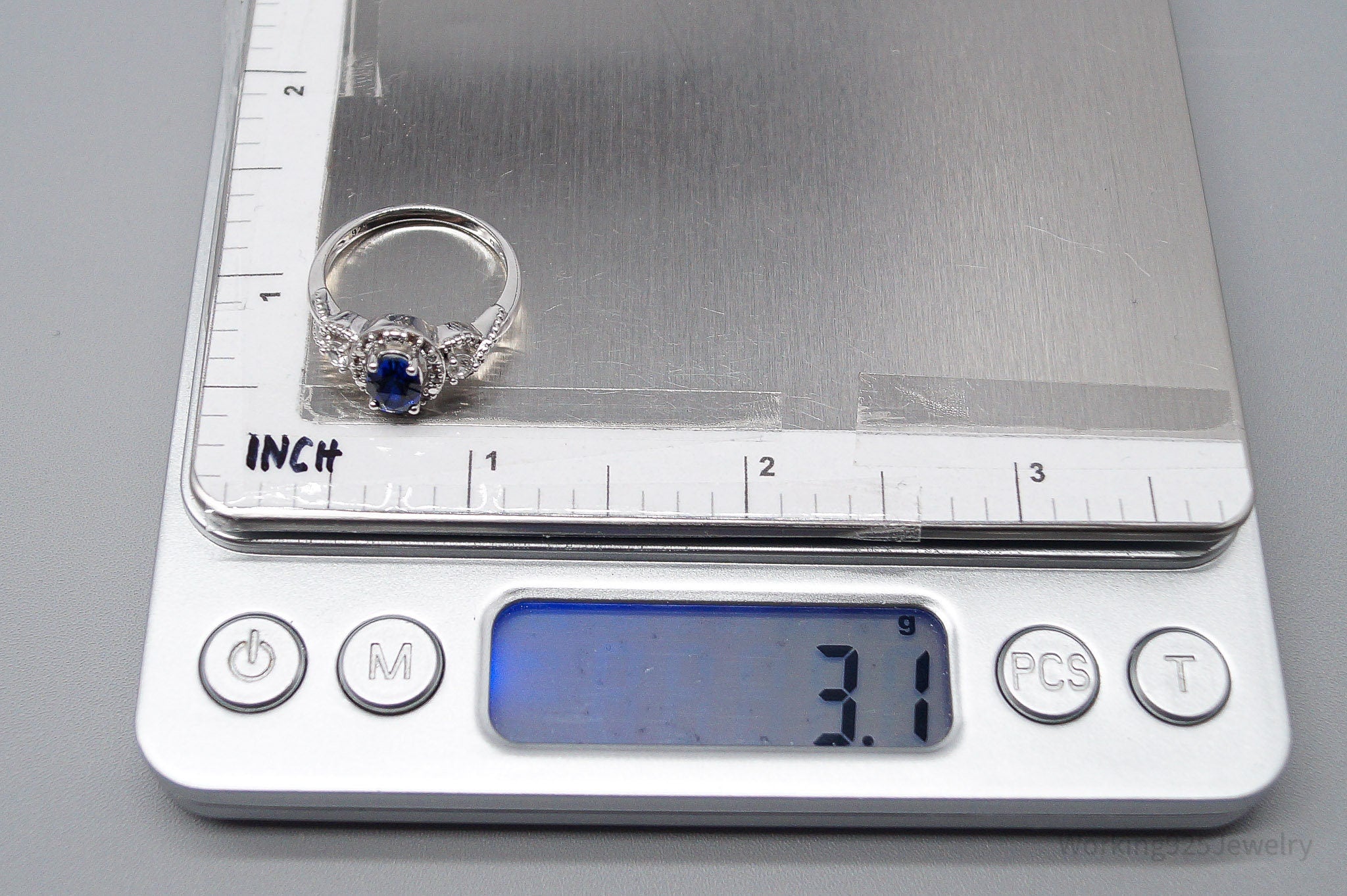Vintage Lab Sapphire Cubic Zirconia Sterling Silver Ring - Size 6.75