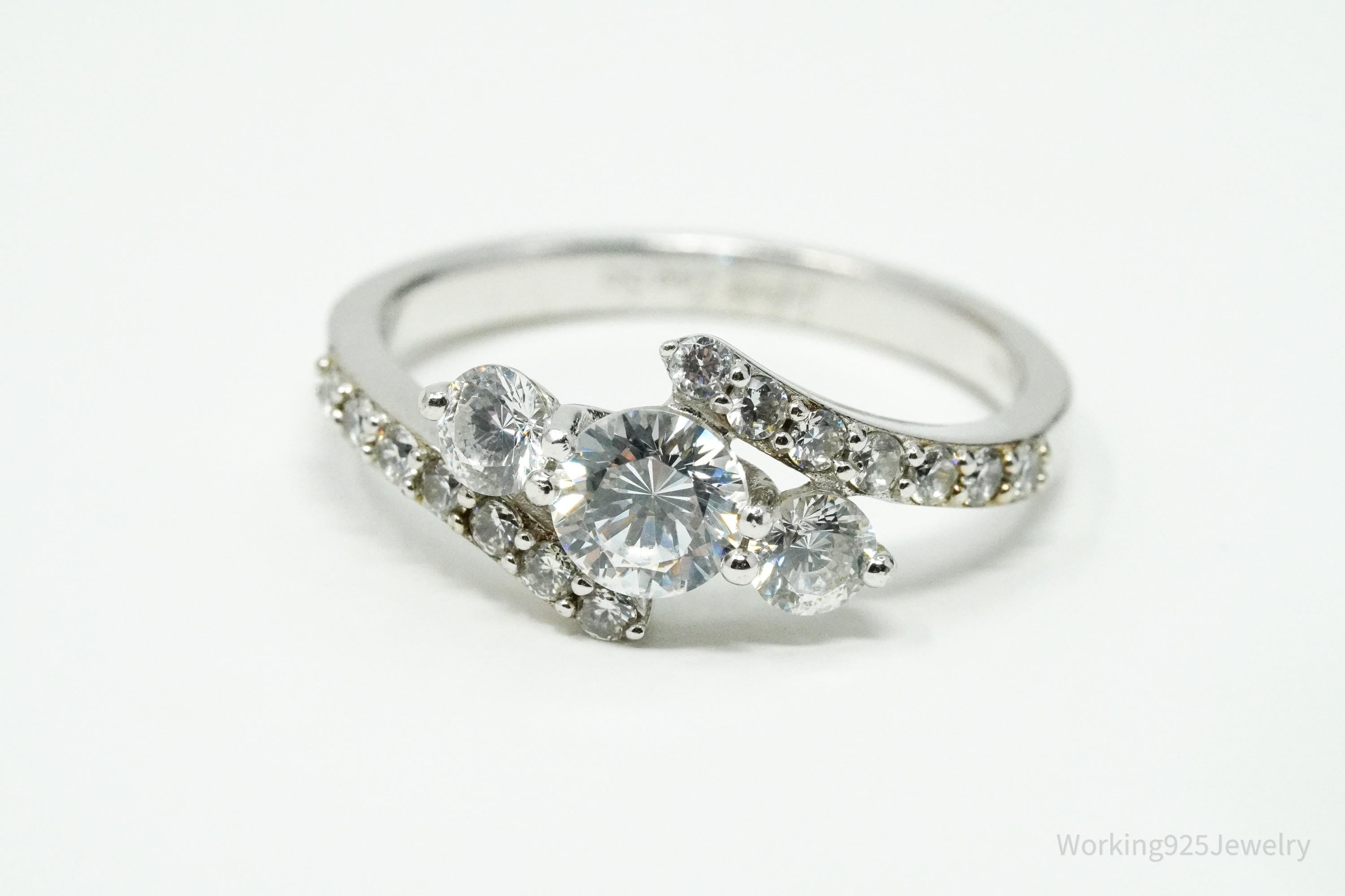 Vintage Cubic Zirconia Sterling Silver Statement Ring - Size 10