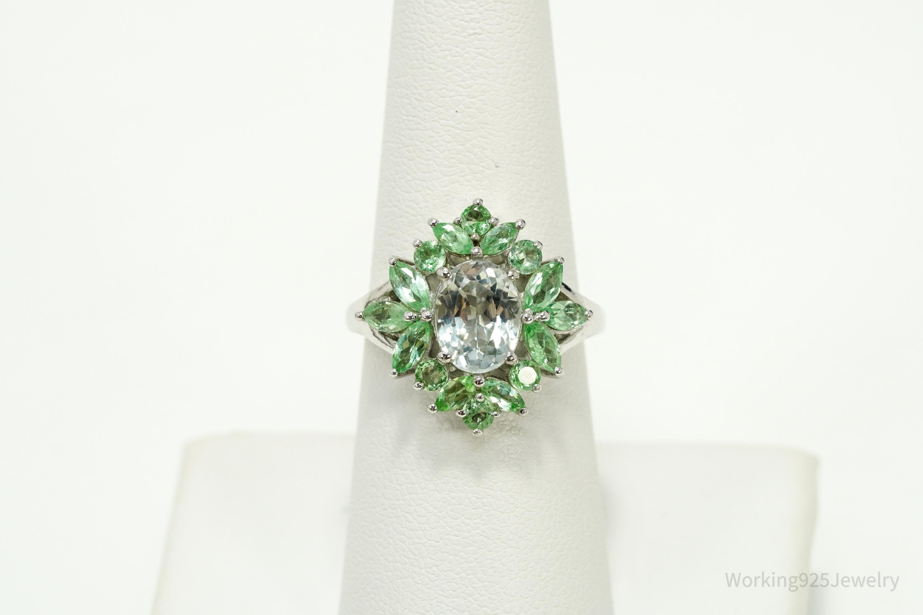 Vintage Blue Topaz & Green Amethyst Sterling Silver Ring - Size 7