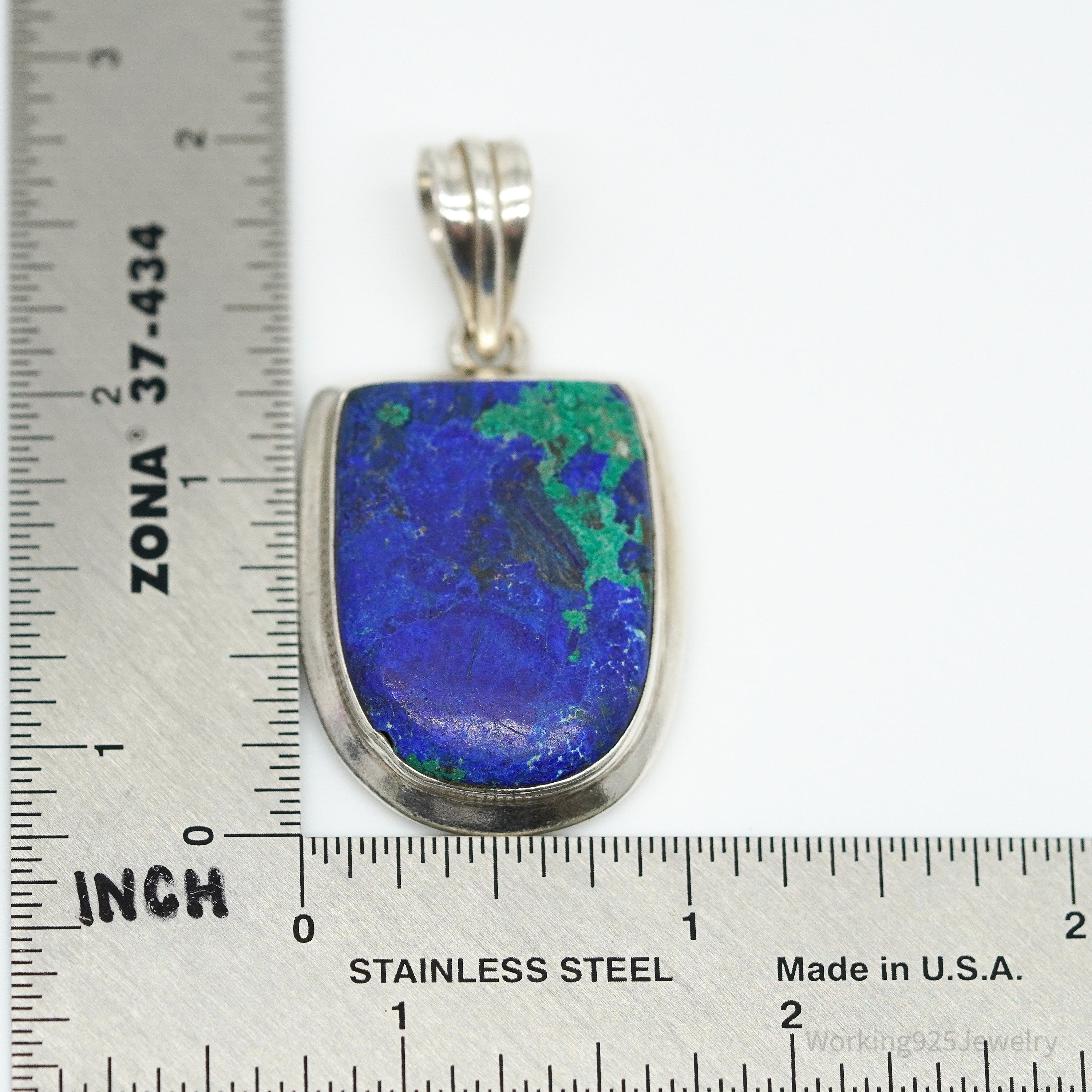 Vintage Large Azurite Silver Pendant 1 15/16"
