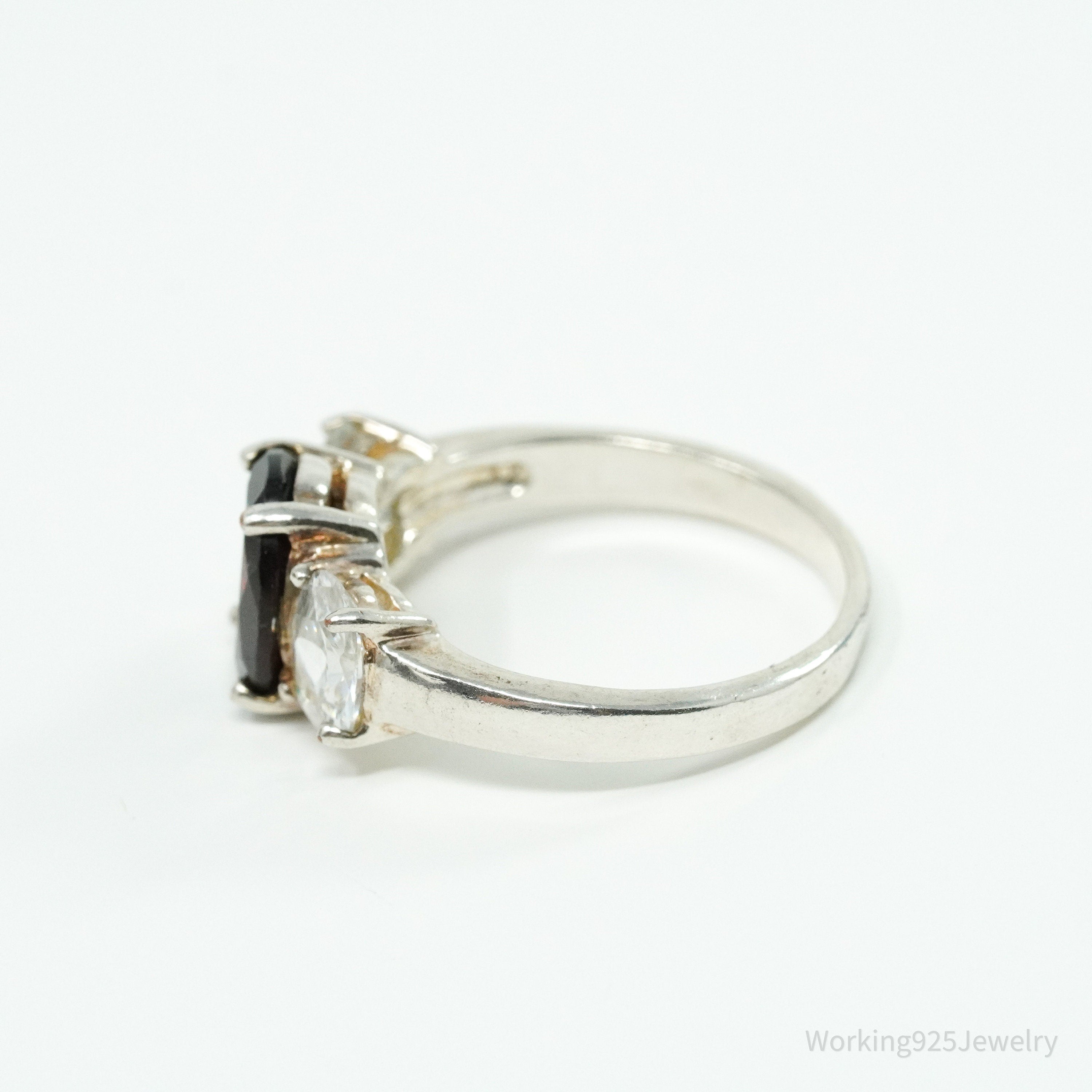 Vintage Garnet Cubic Zirconia Sterling Silver Ring - Size 7.75