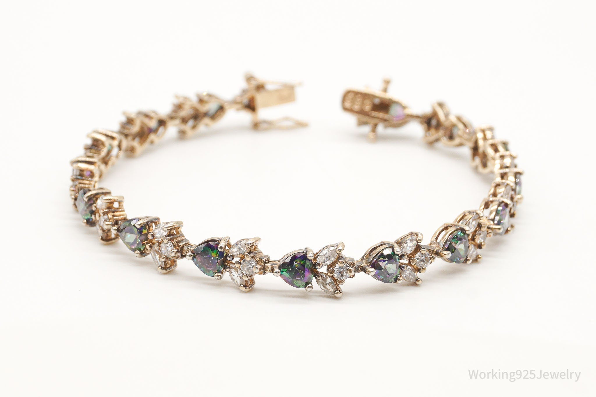 Vintage Mystic Topaz Cubic Zirconia Gold Vermeil Sterling Silver Bracelet