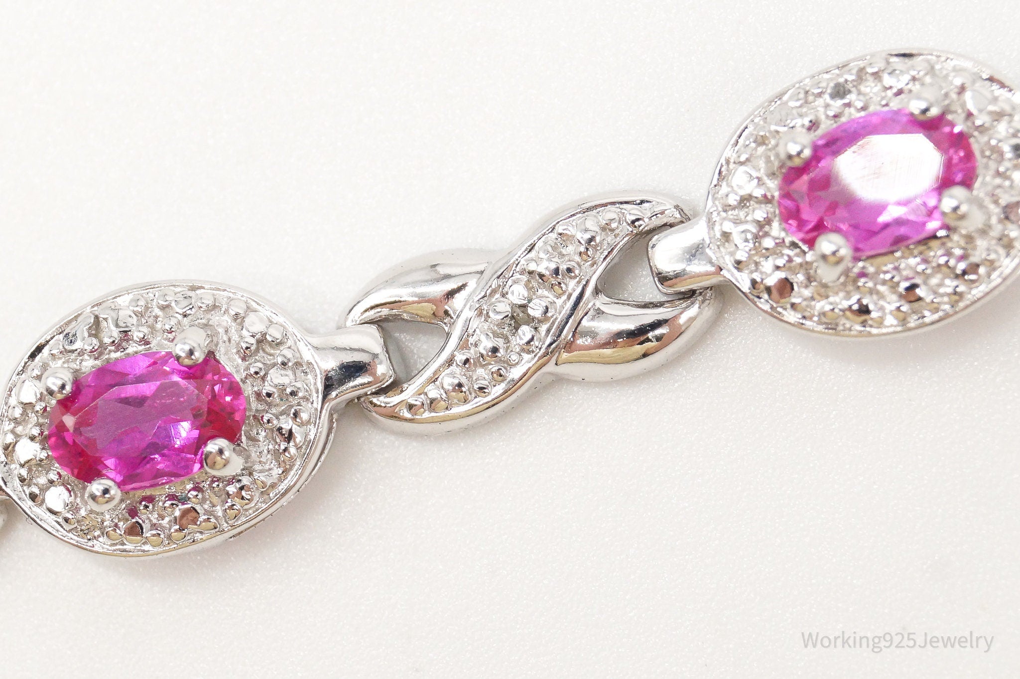 Designer Ross Simons Single Diamond Pink Topaz Sterling Silver Bracelet