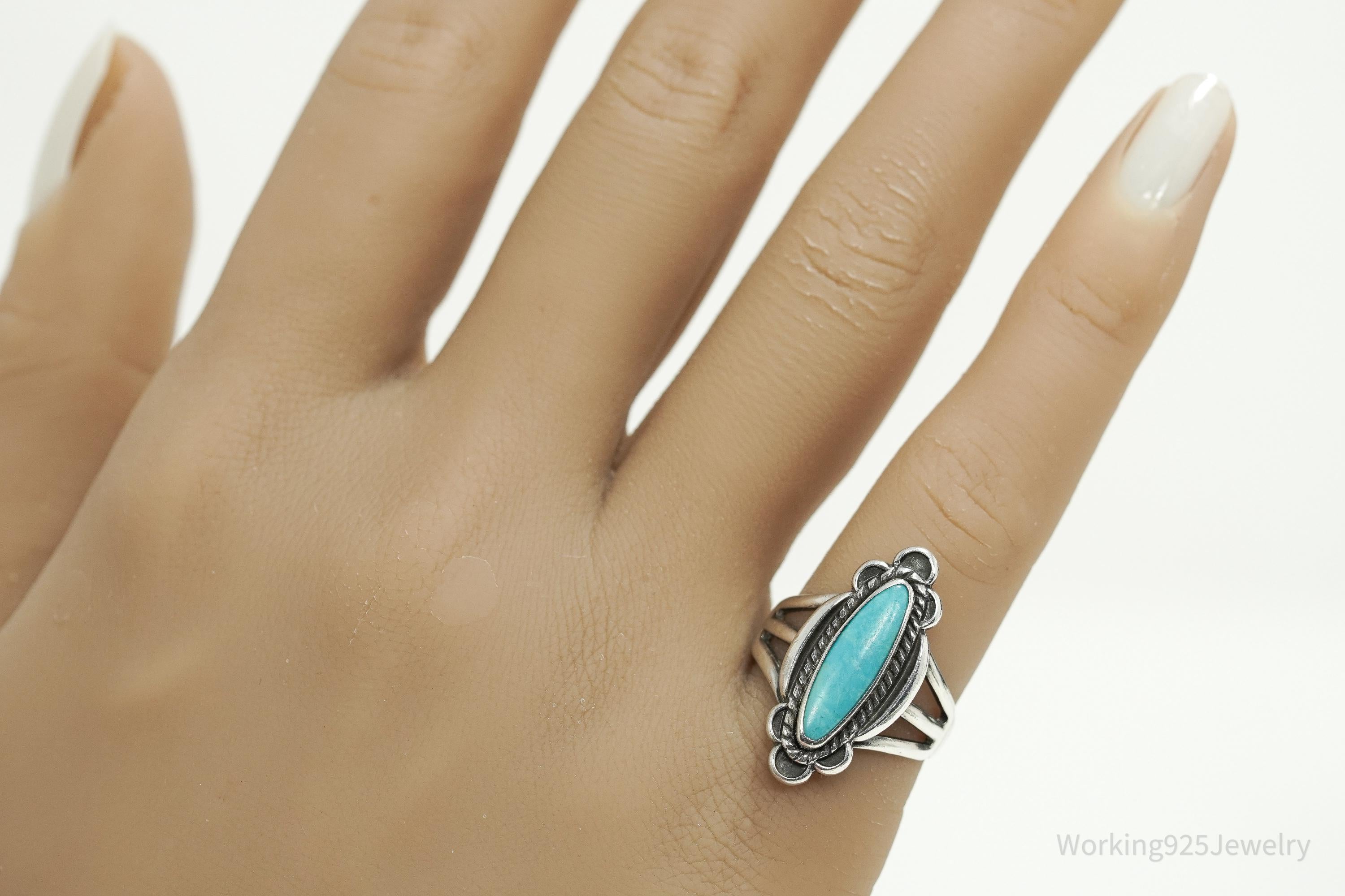 Vintage Native American Turquoise Sterling Silver Ring - Size 5.75