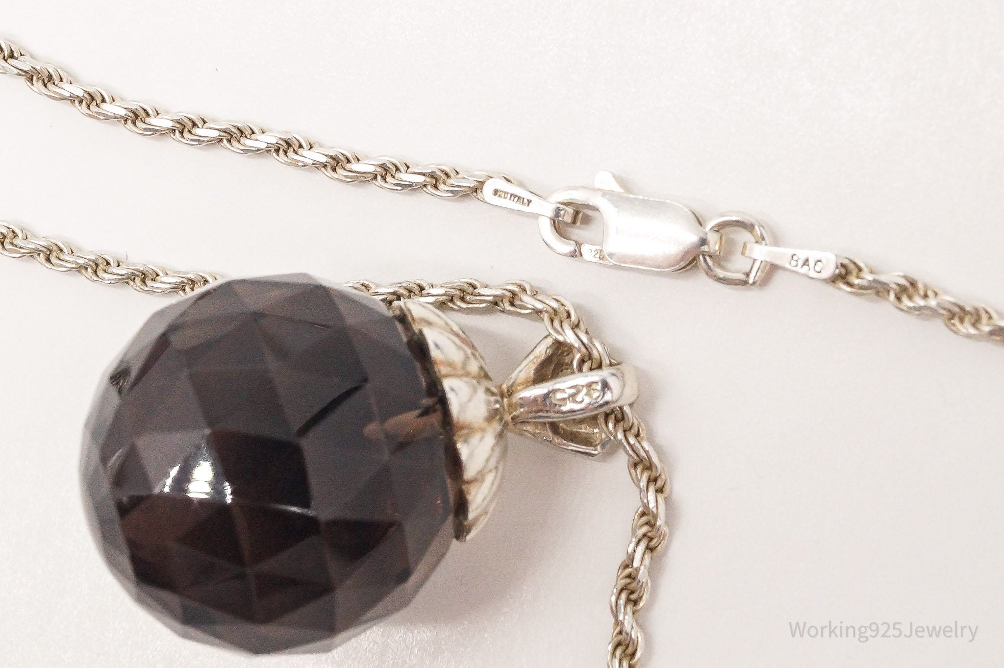 Vintage Large Smoky Topaz Sterling Silver Necklace 18"