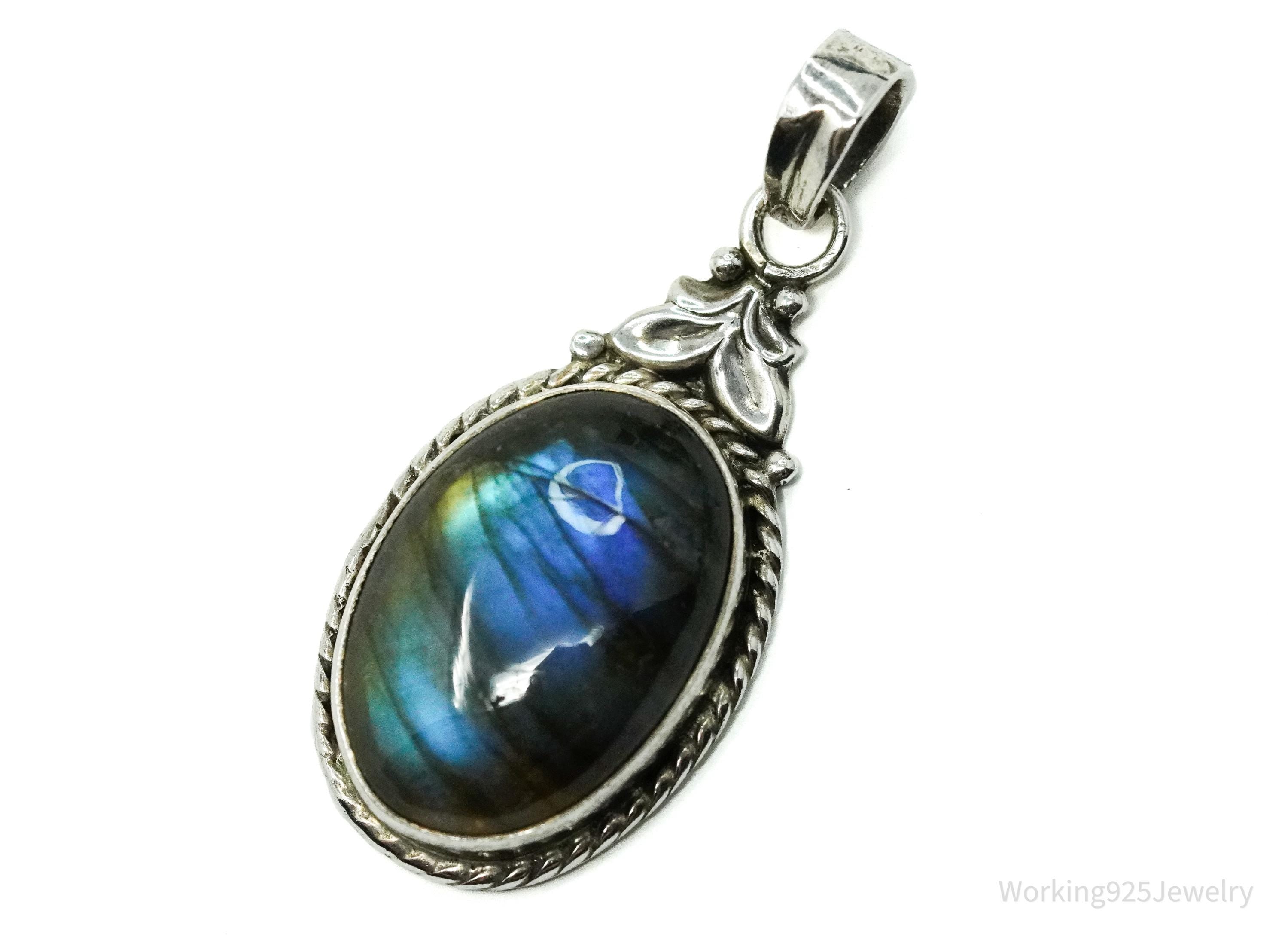 Vintage Labradorite Sterling Silver Necklace Pendant