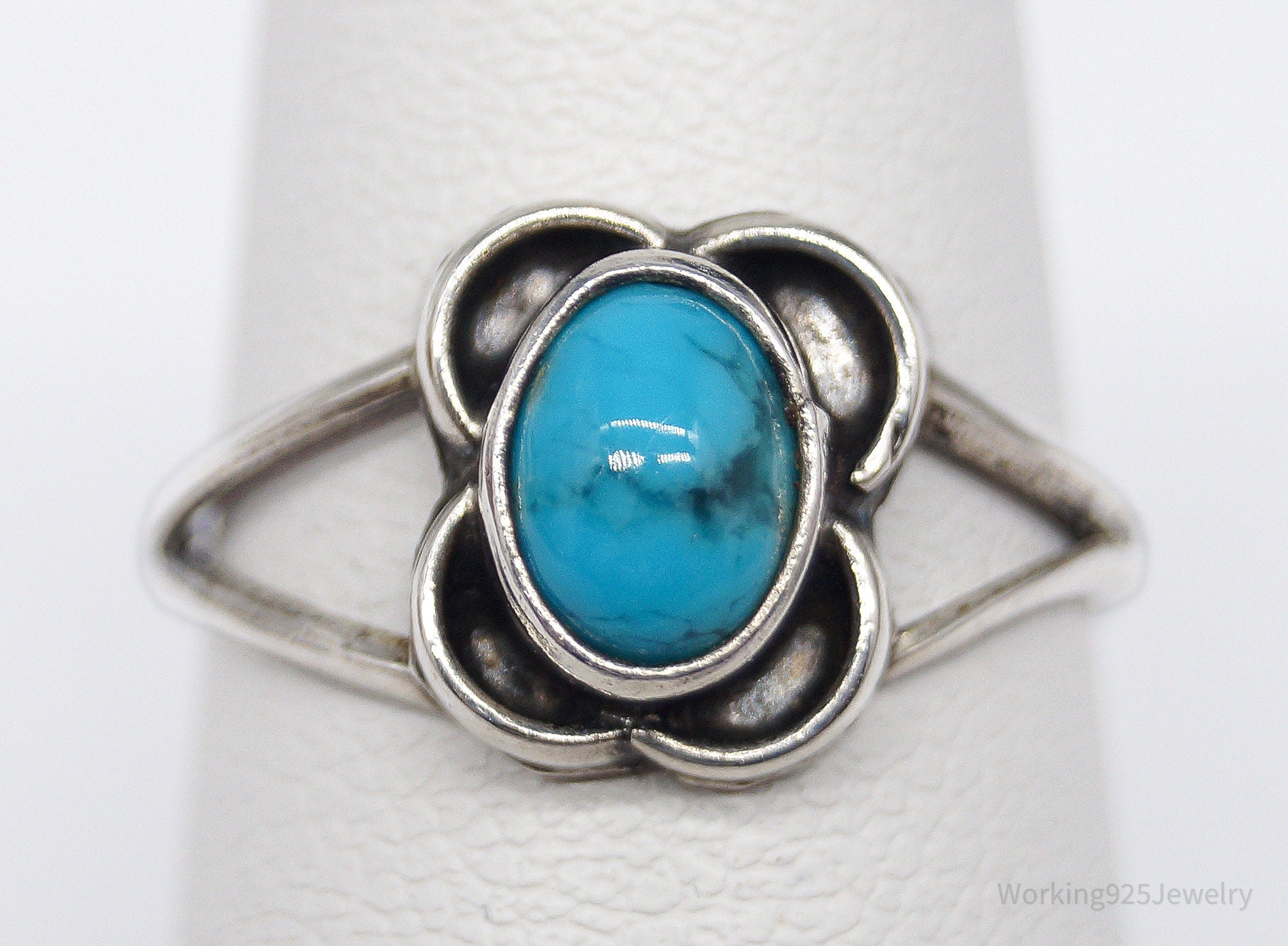 Vintage Native American Turquoise Unsigned Silver Ring - Size 6