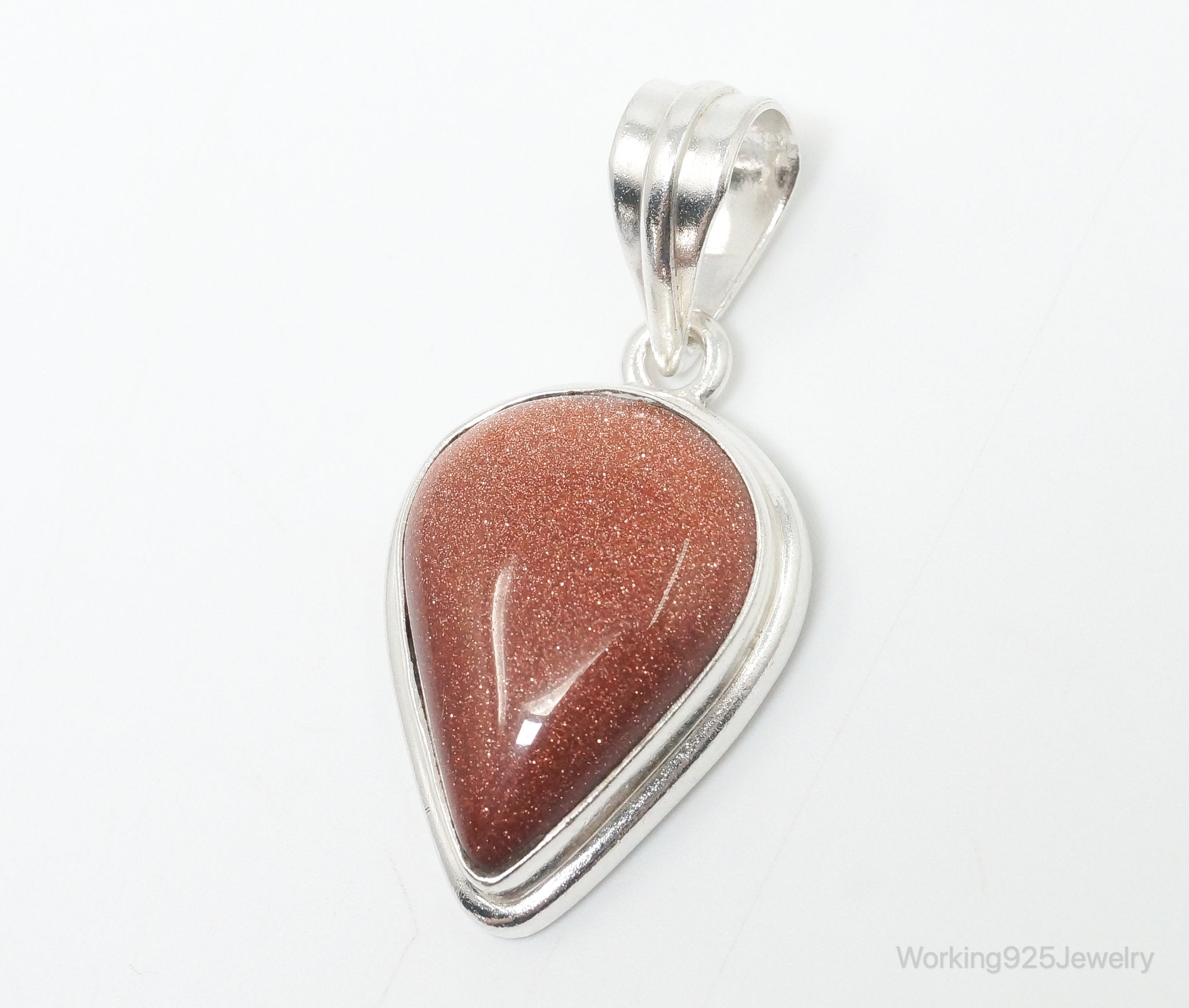 Vintage Large Goldstone Sterling Silver Southwestern Necklace Pendant