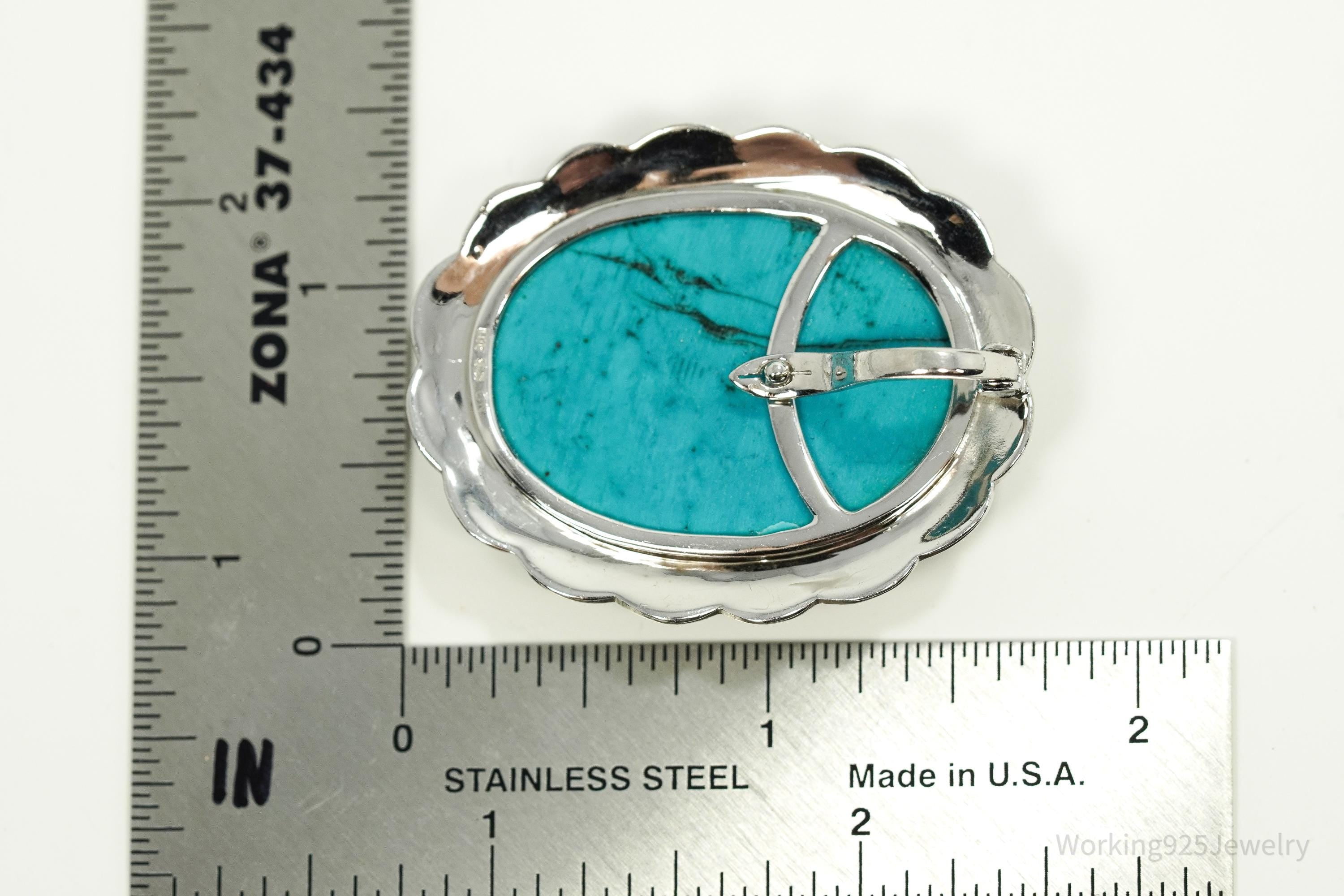 Vintage Large Blue Turquoise Sterling Silver Pendant