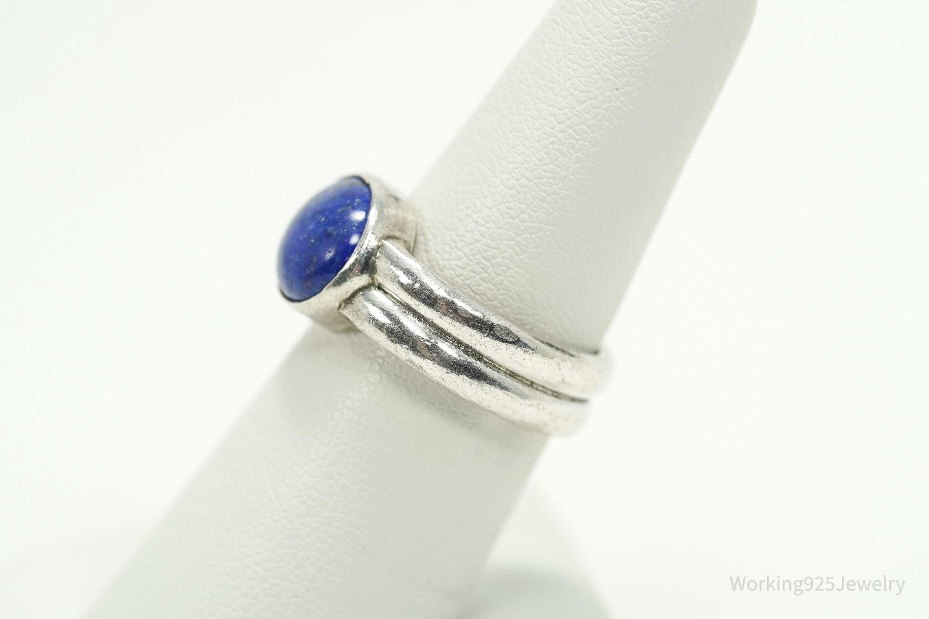 Vintage Early Mexico Designer Carsi Lapis Lazuli Sterling Silver Ring Size 8