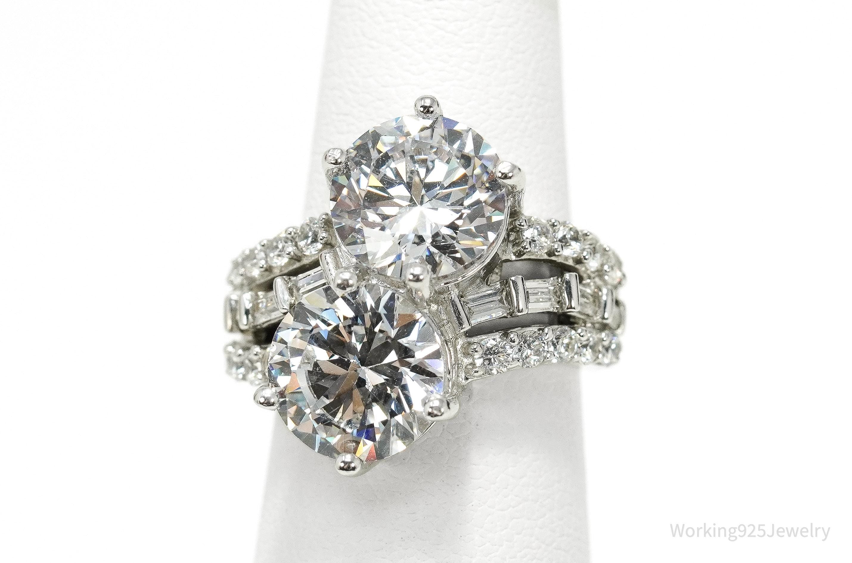 Vintage Cubic Zirconia Cluster Cocktail Sterling Silver Ring - Size 6