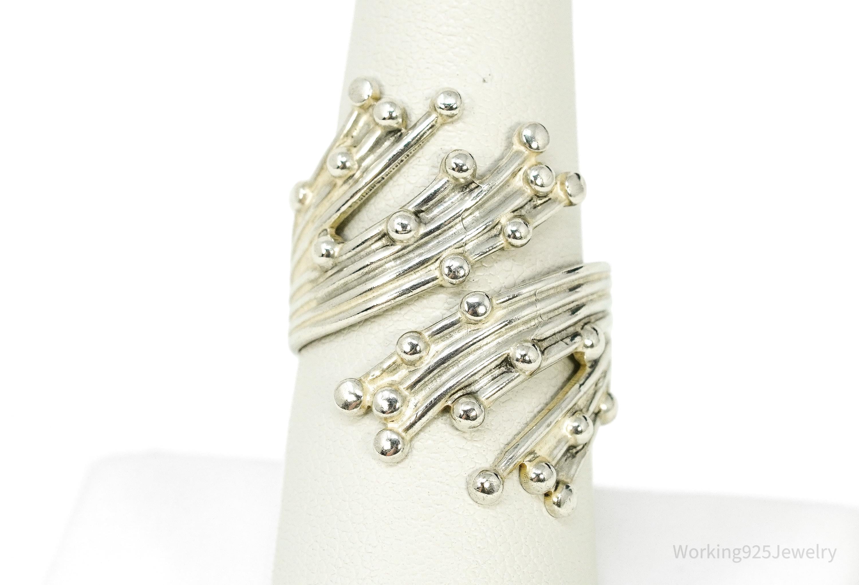 Vintage BEAU Modernist Style Sterling Silver Wrap Ring - Size 9 Adjustable