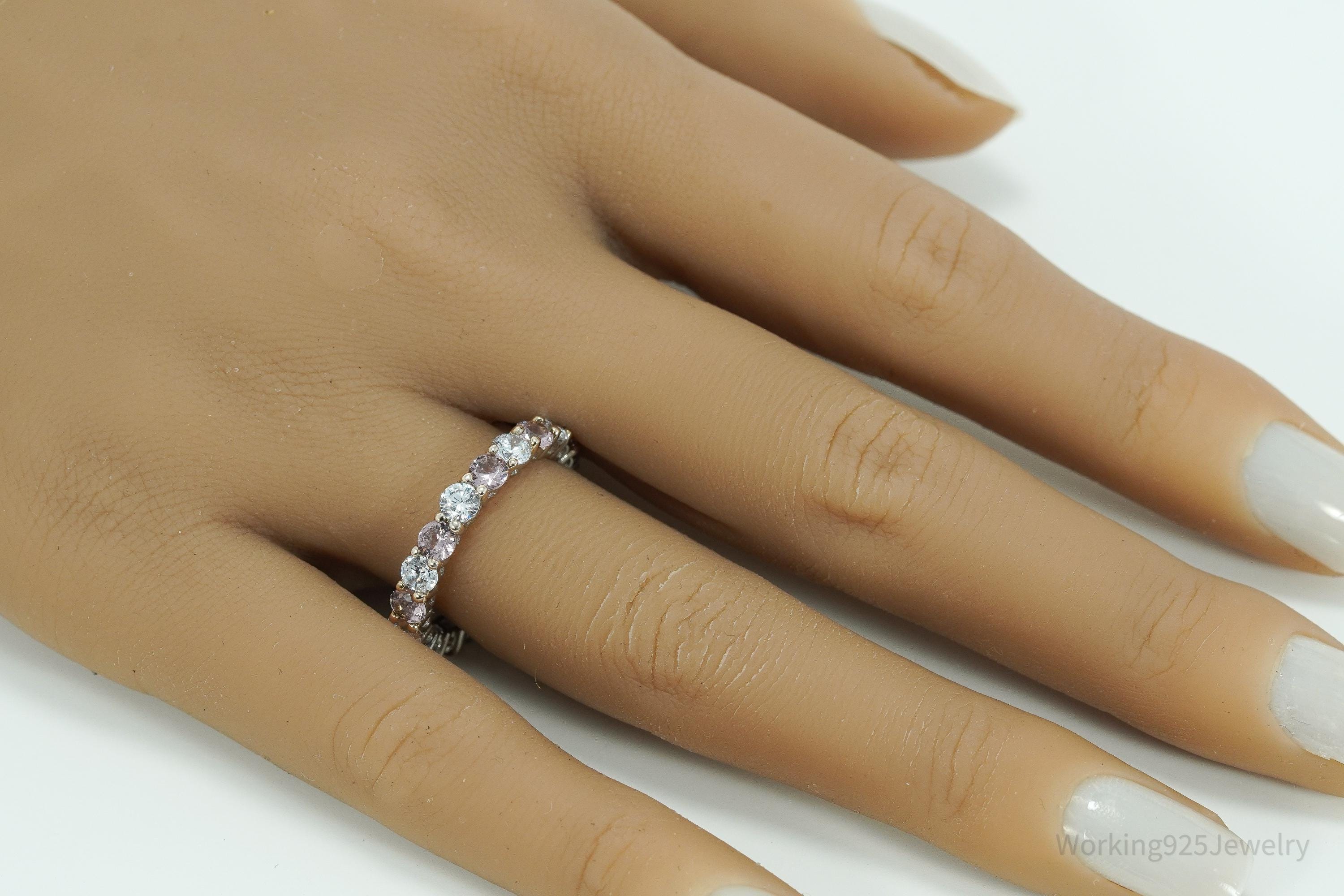 Vintage Cubic Zirconia Platinum Clad Sterling Silver Ring - Size 8