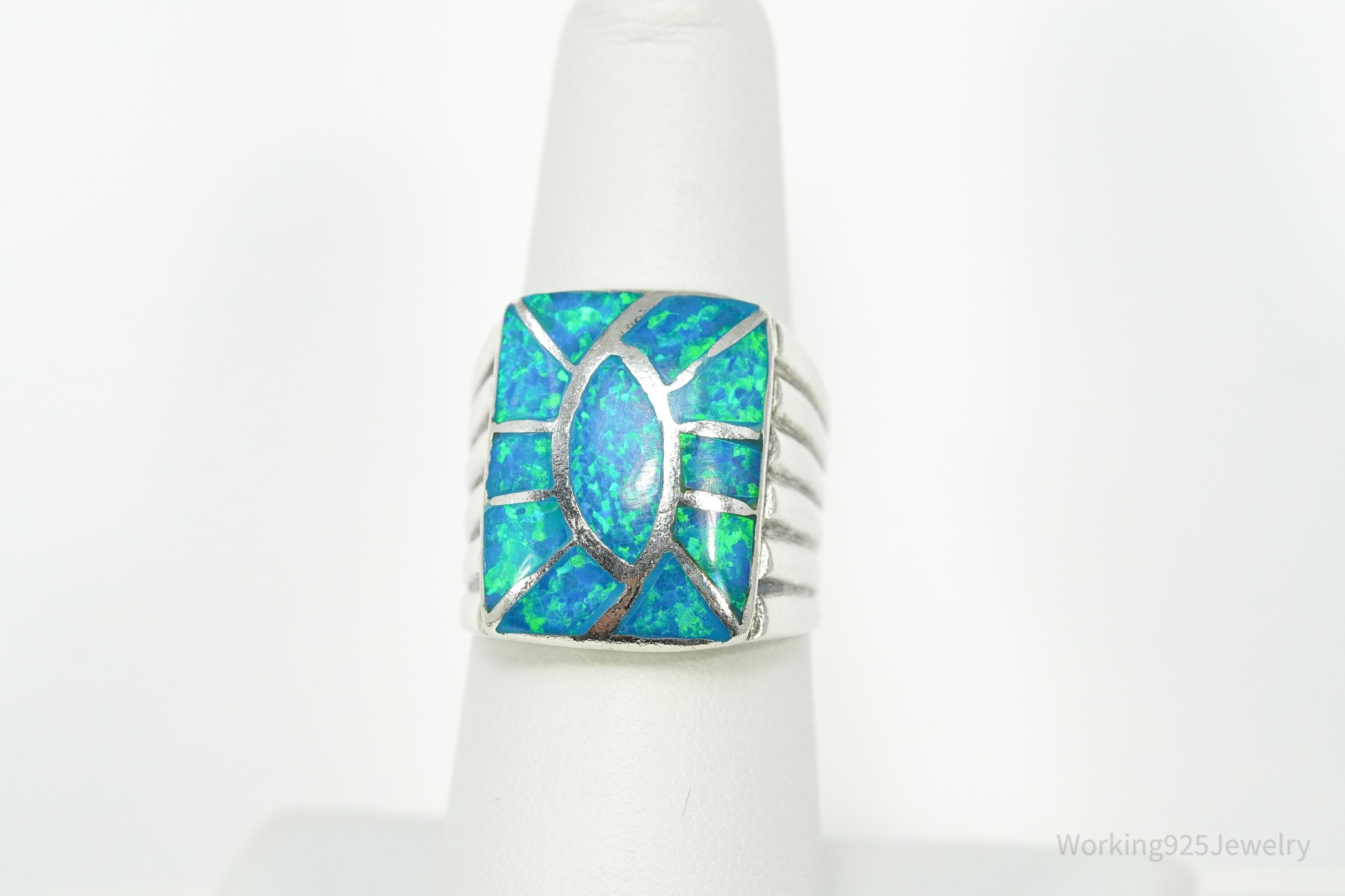 Vintage Opal Inlay Sterling Silver Ring - Size 7.25
