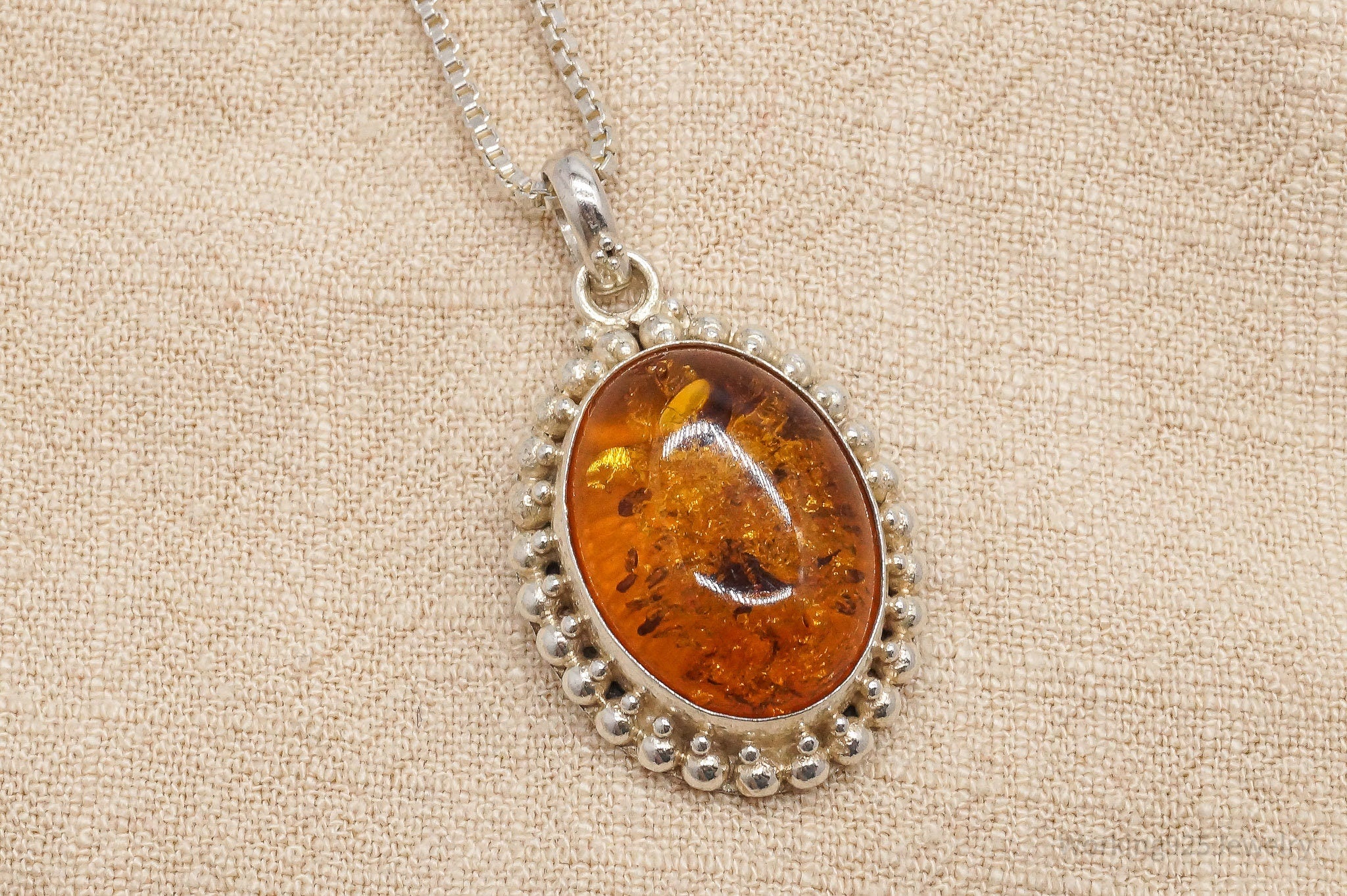 Vintage Large Amber Sterling Silver Chain Necklace 24"
