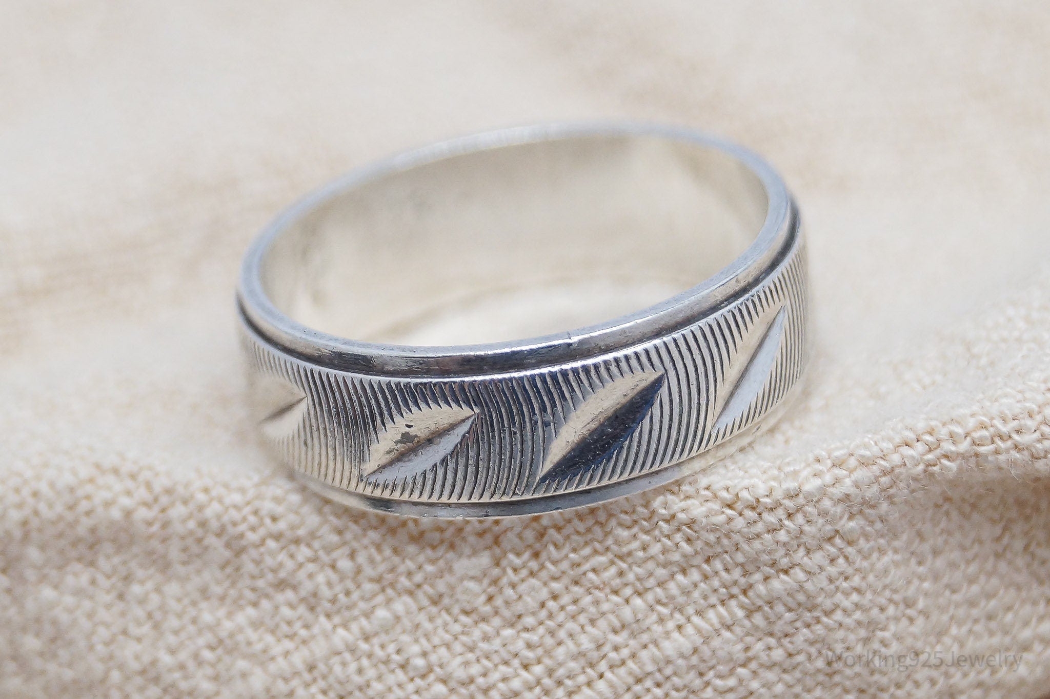 Vintage Italian Art Deco Style Sterling Silver Band Ring - Size 7.75