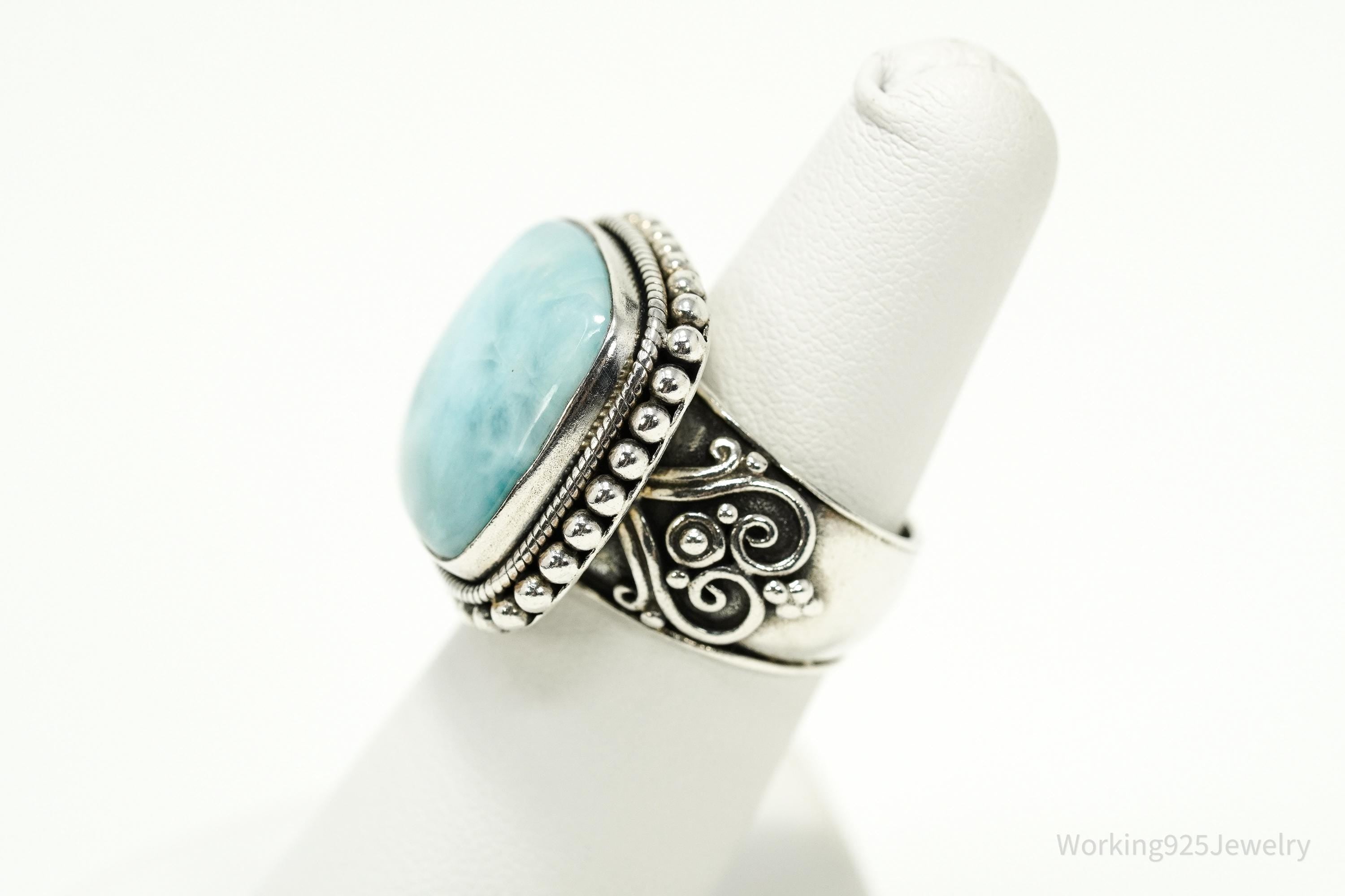 Vintage Samuel J Benham BJC Blue Larimar Sterling Silver Ring - Size 6.25