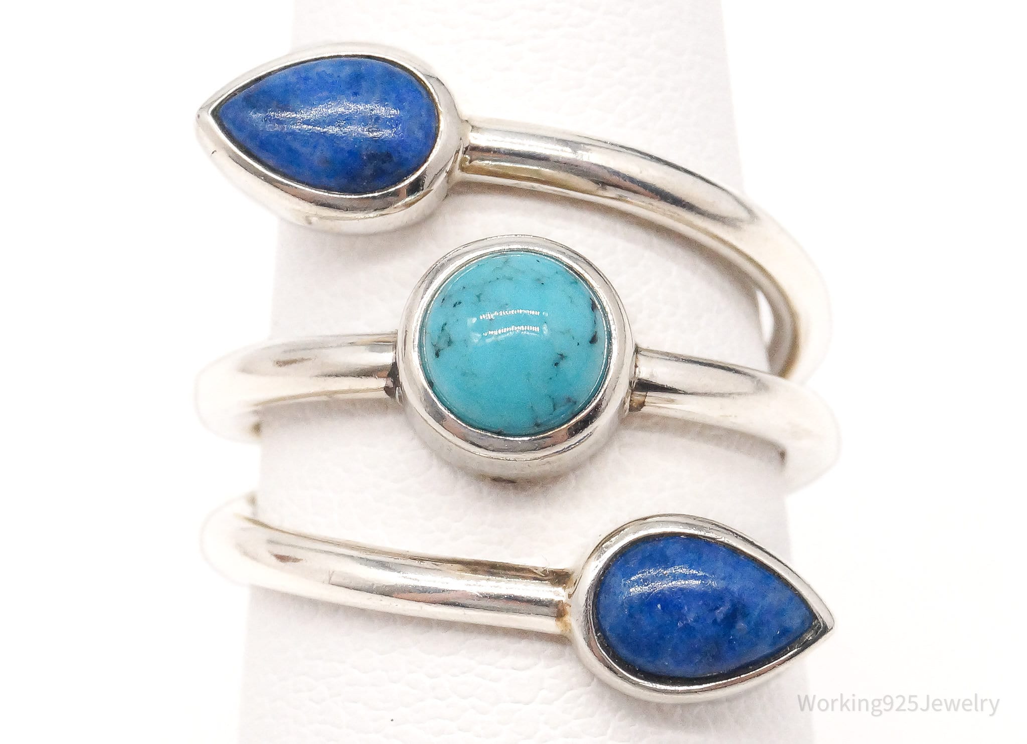 Vintage Designer WK Turquoise Lapis Lazuli Sterling Silver Ring - Size 6