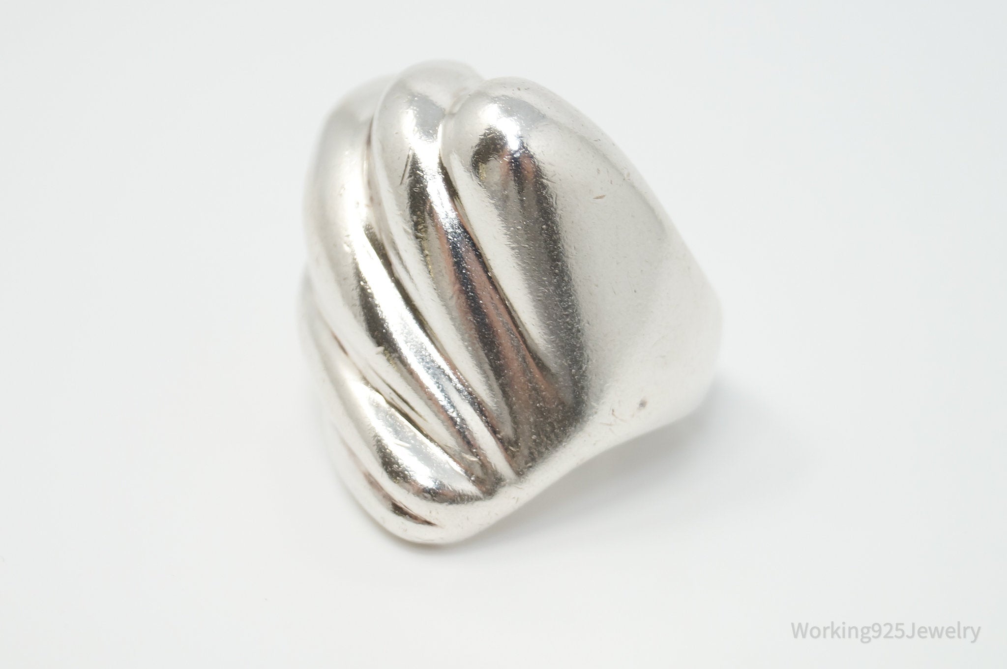 Vintage Mexico Modernist Sleek Puffy Sterling Silver Ring - Sz 7.25