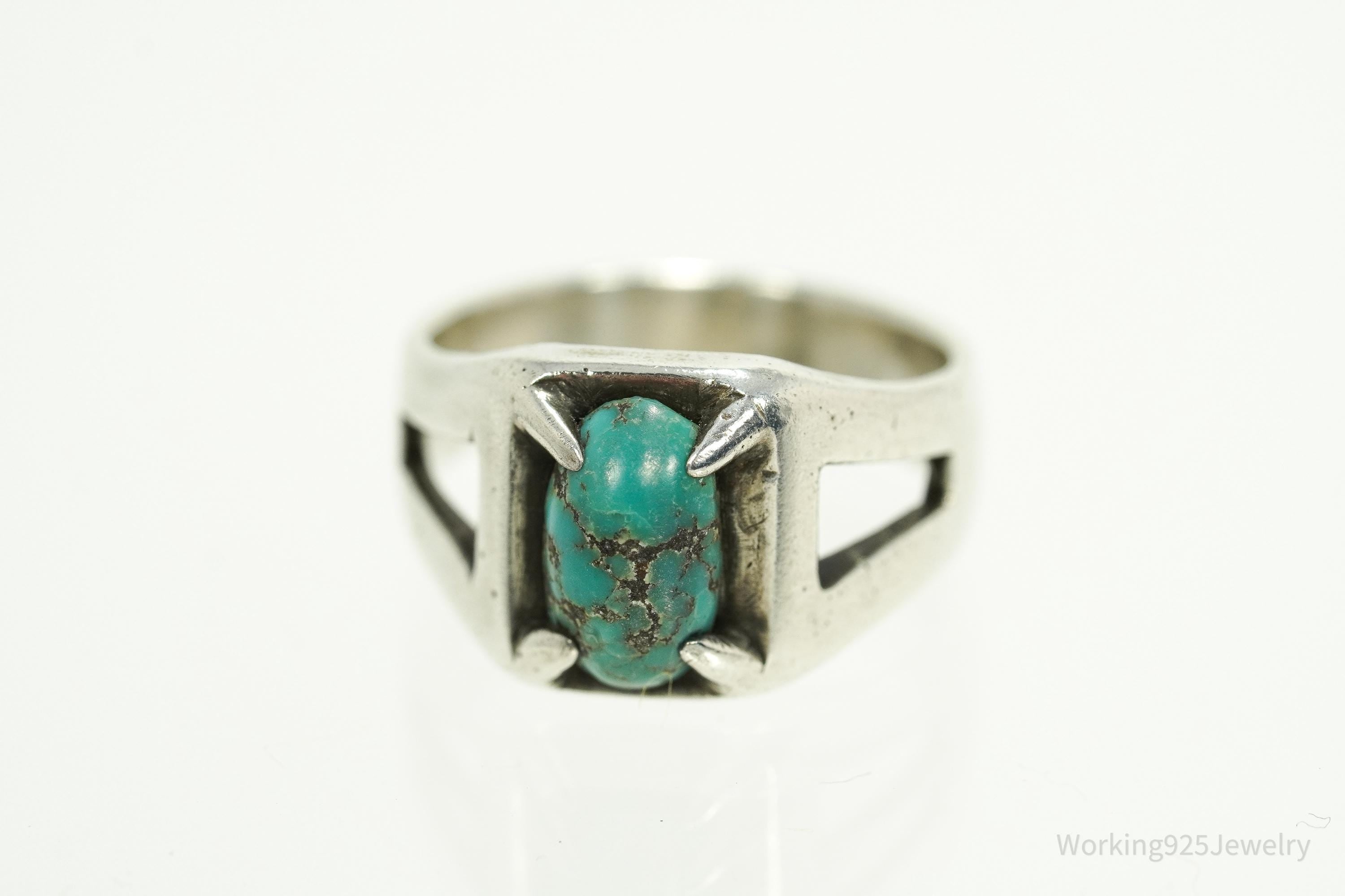 Vintage Native American Turquoise Unsigned Silver Ring - Size 5