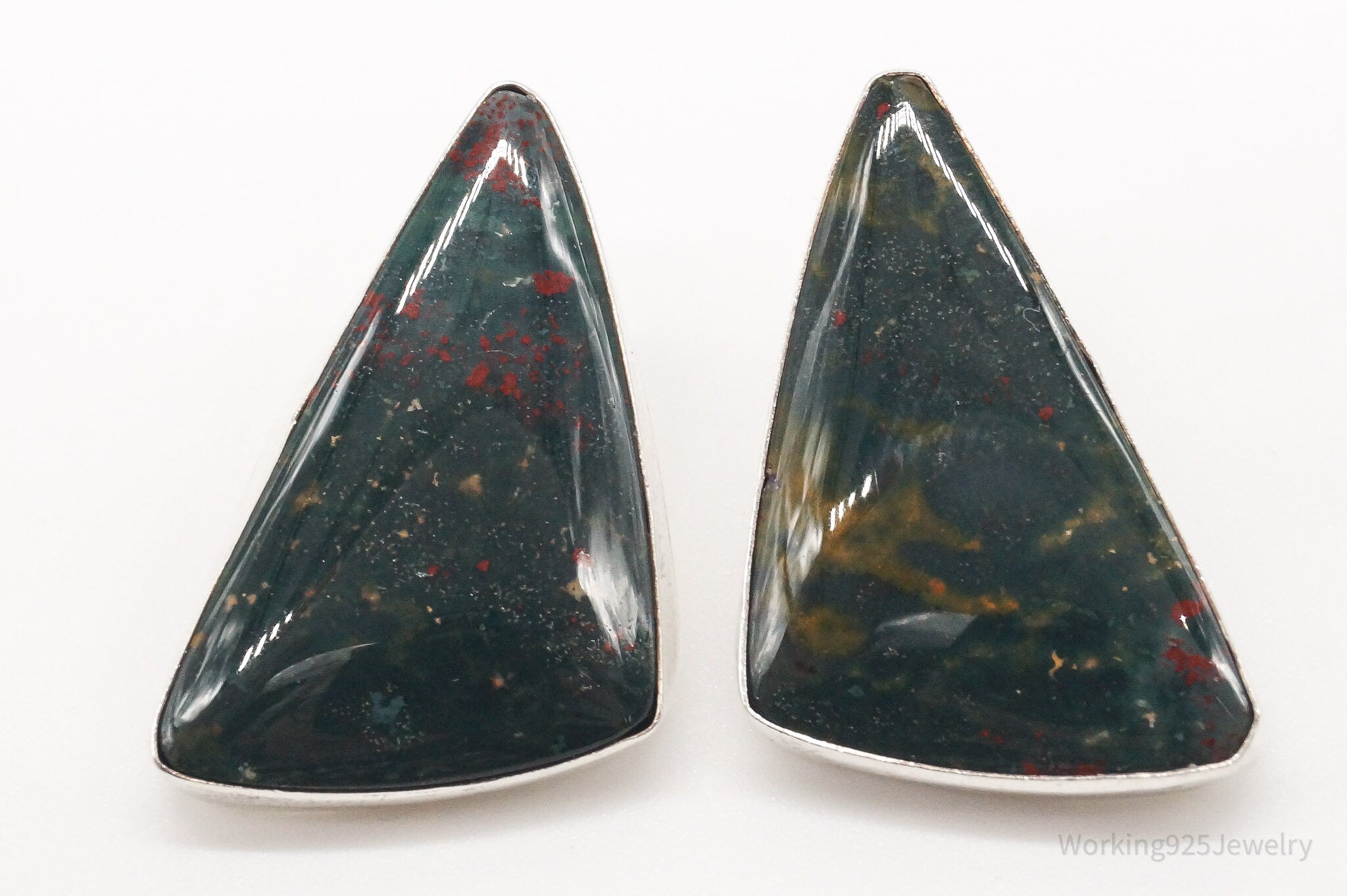 Vintage Large Bloodstone Sterling Silver Earrings