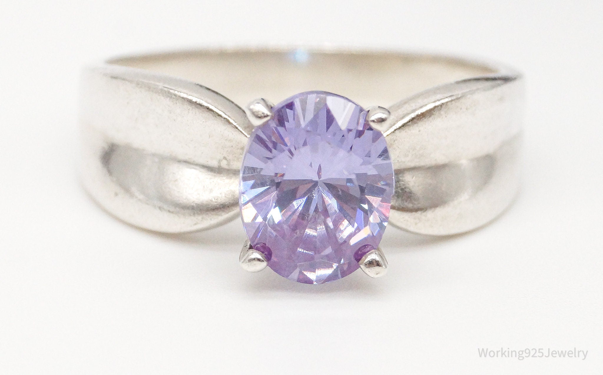 Vintage Purple Cubic Zirconia Sterling Silver Ring - Size 9.25