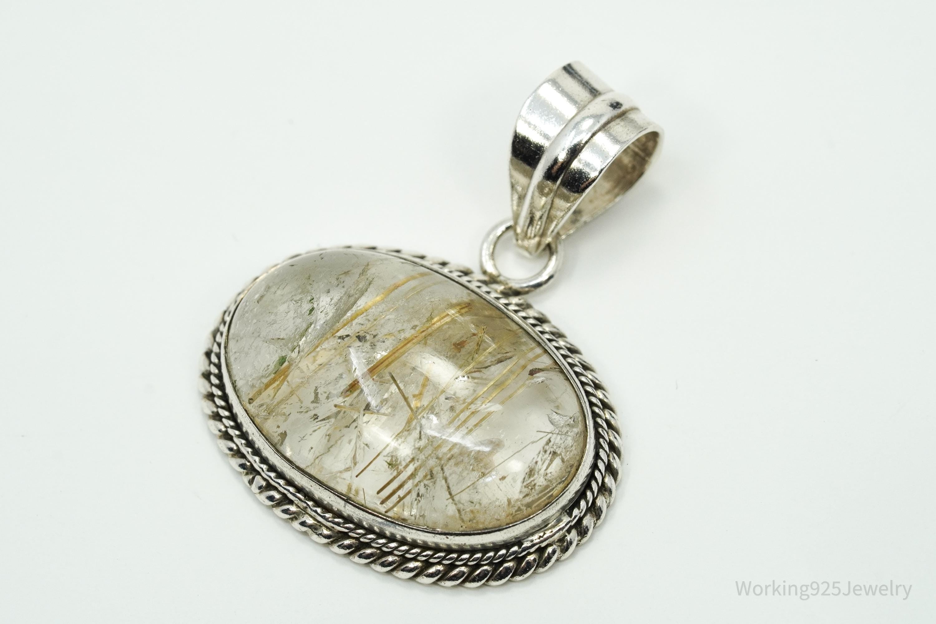 Vintage Rutilated Quartz Sterling Silver Southwestern Necklace Pendant