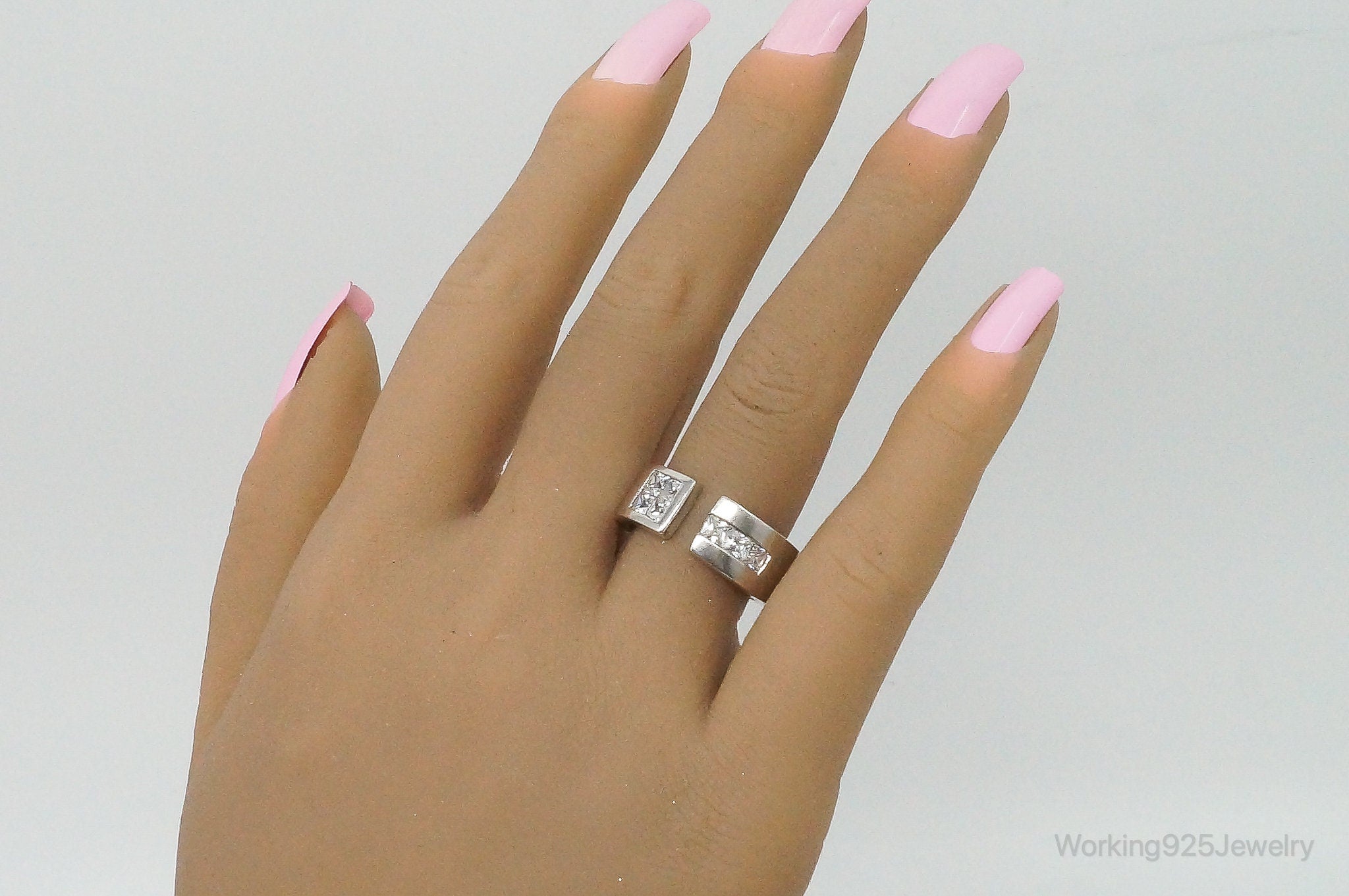 Vintage Cubic Zirconia Sterling Silver Ring Size 7.75 Adjustable