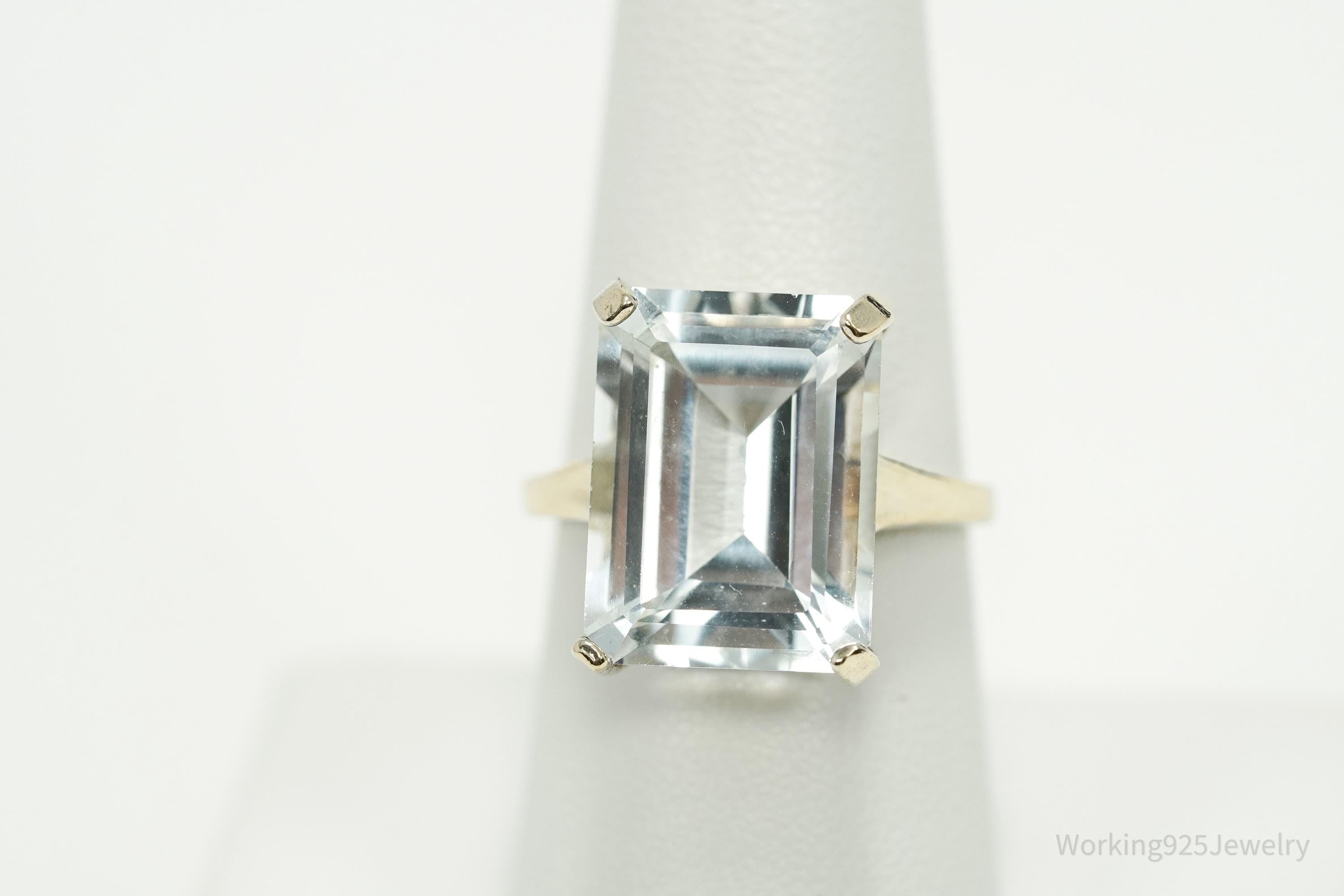 Vintage UTC Large Cubic Zirconia Gold Vermeil Sterling Silver Ring - Size 8