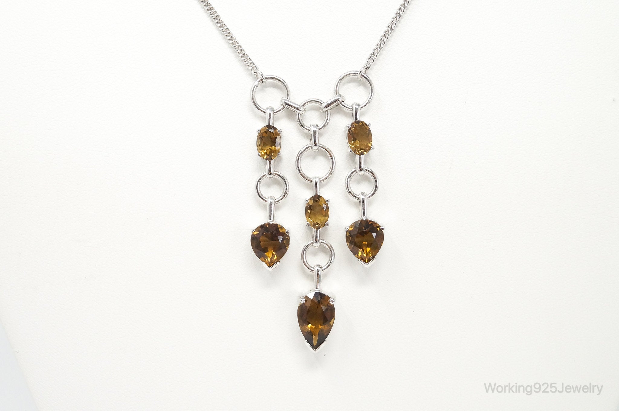 Vintage Smoky Topaz Modernist Sterling Silver Necklace