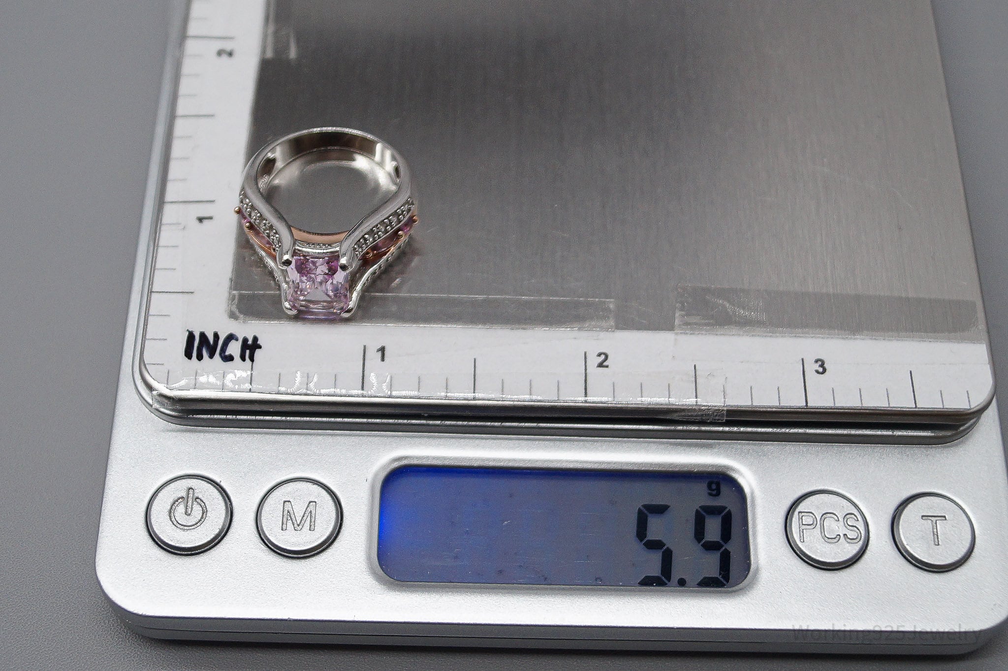 Pink Kunzite Pink Sapphire & Cubic Zirconia Rose Gold Over Sterling Silver Ring SZ 6