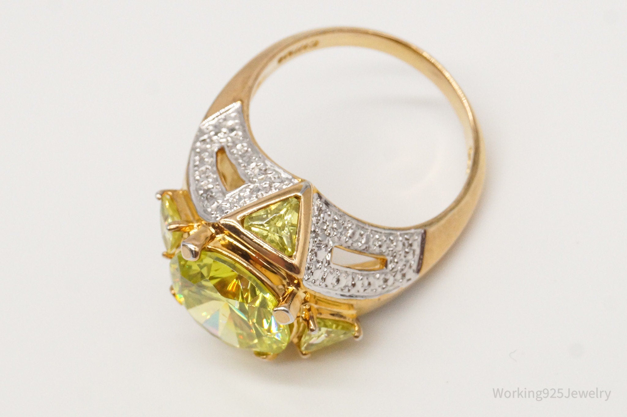 Ross Simons Green Cubic Zirconia 2 Diamond 18K Gold Vermeil Sterl.Sil. Ring Sz 8