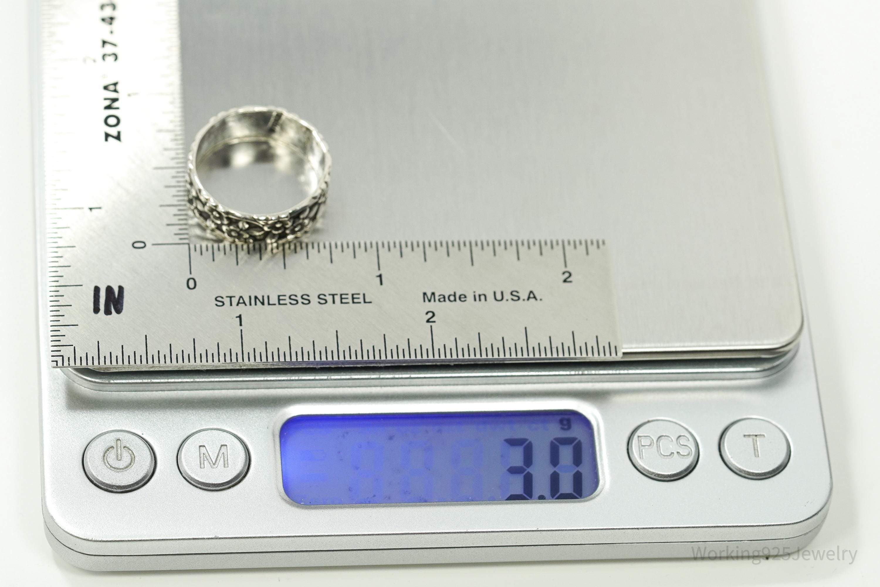 Antique Flowers Sterling Silver Band Ring - Size 7