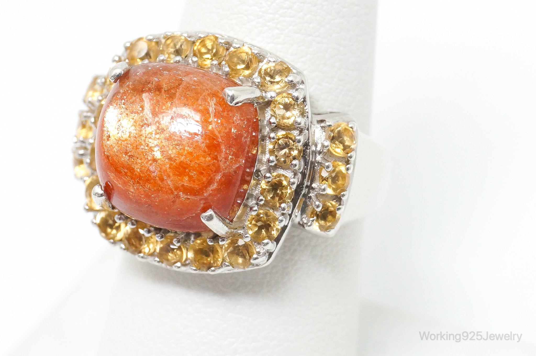 Vintage Orange Gemstone Citrine Sterling Silver Statement Ring SZ 7.25