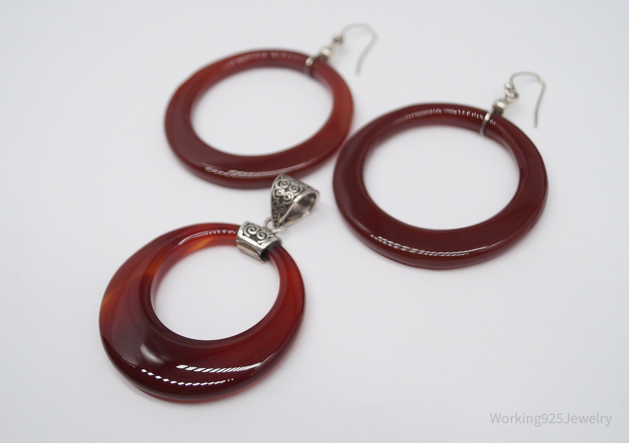Vintage Carnelian Sterling Silver Earrings & Pendant Set