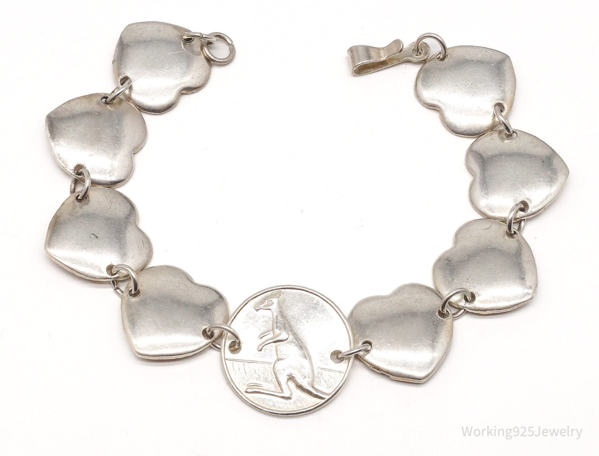 Vintage Kangaroo & Puffy Hearts Silver Bracelet