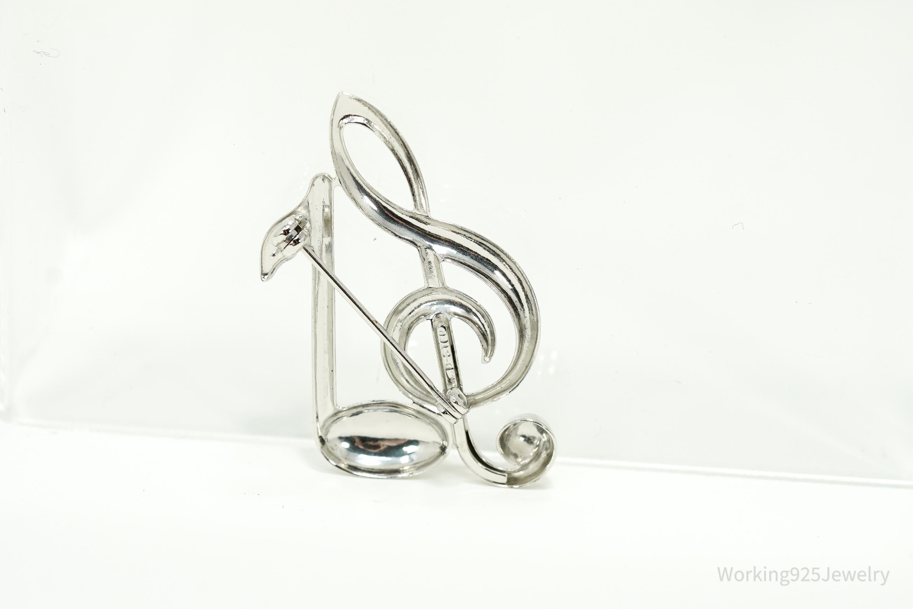 Vintage Puffy Music Notes Sterling Silver Brooch Pin