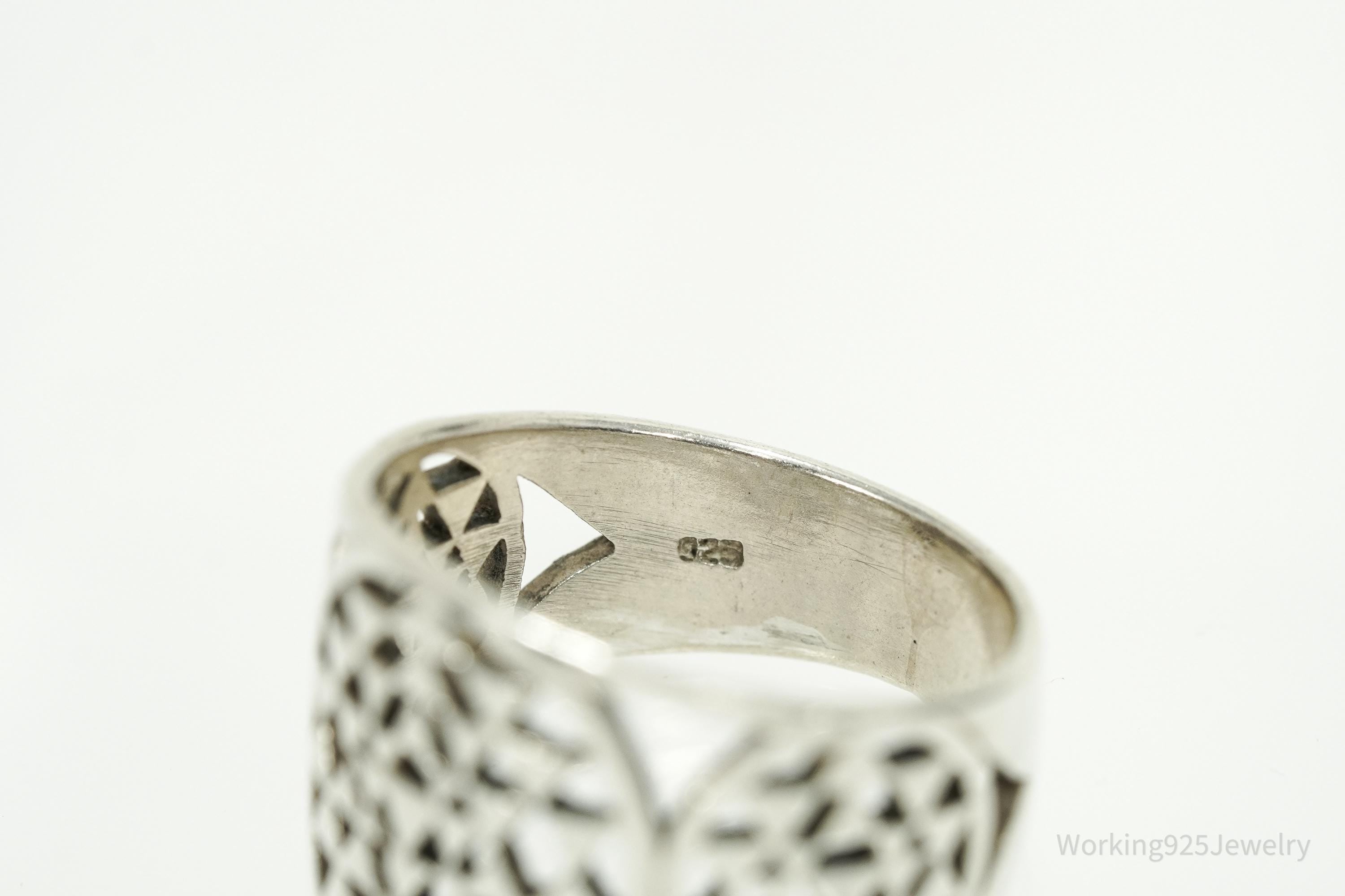 Vintage Sri Yantra Chakra Sterling Silver Wide Band Ring - Size 9.75