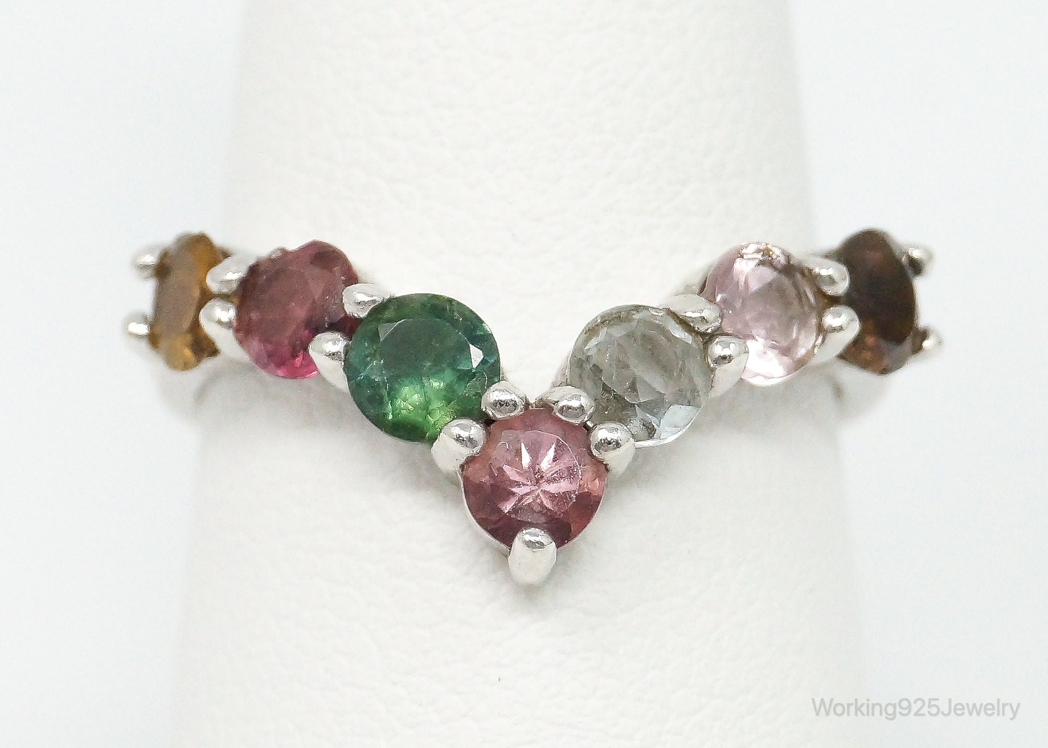 Vintage Multi Gemstone Sterling Silver Ring - Size 8