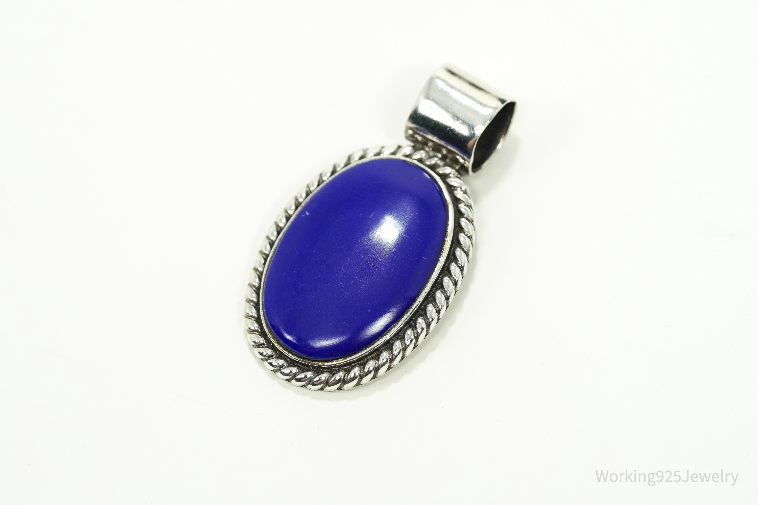 Large Vintage Lapis Lazuli Sterling Silver Pendant