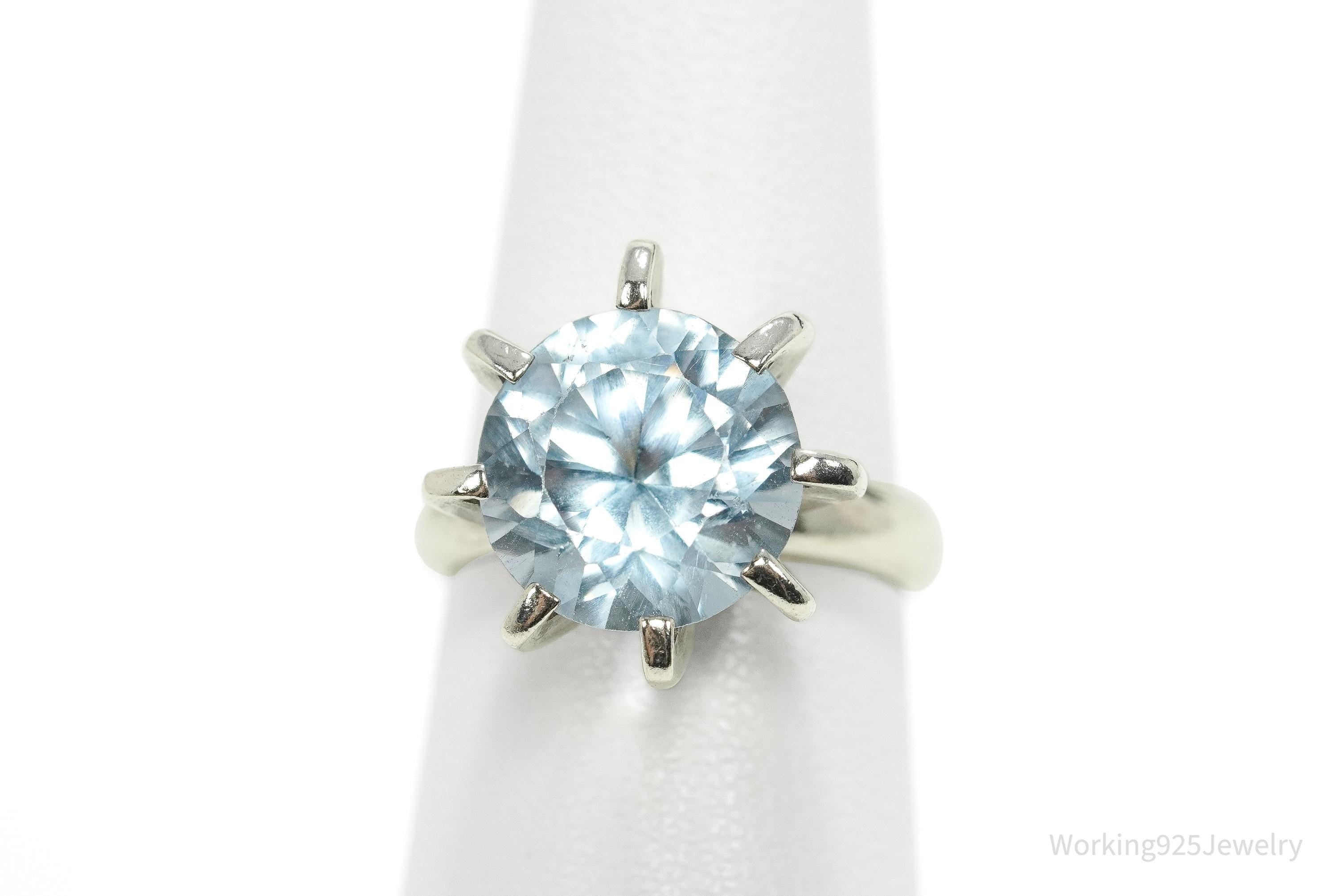 Vintage Mexico Modernist Blue Topaz Sterling Silver Ring - Size 6.5