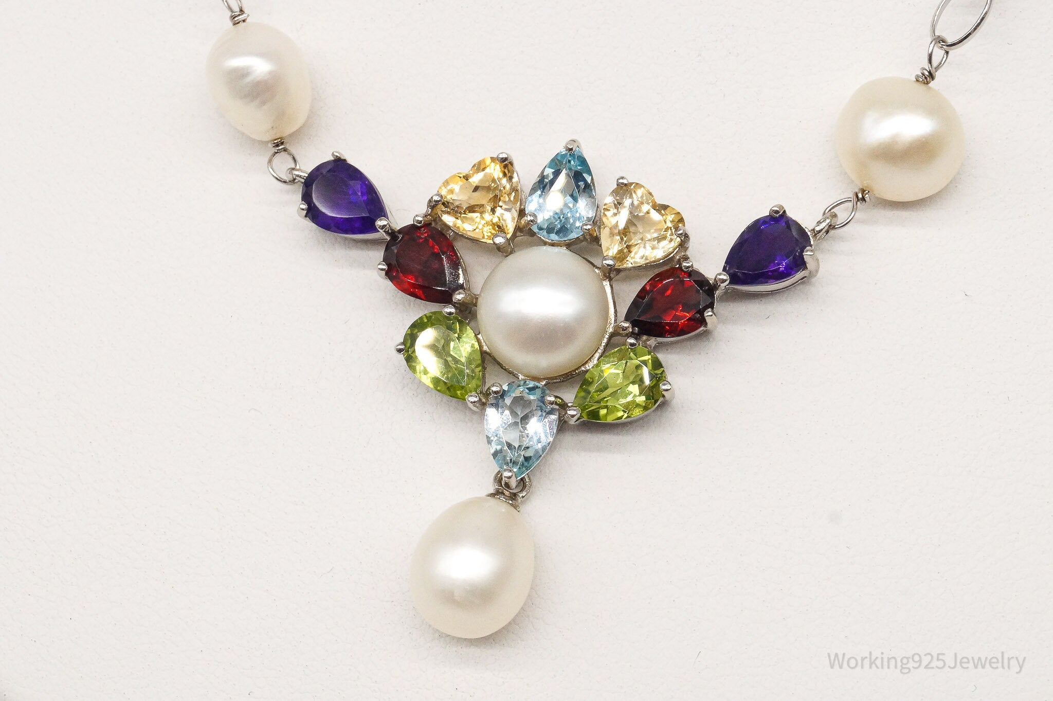 Vintage Multiple Gemstone Sterling Silver Necklace